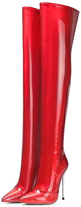 The Red Nevari Over the Knee Boot showcasing its elegant design, plush interior, and stylish red color.