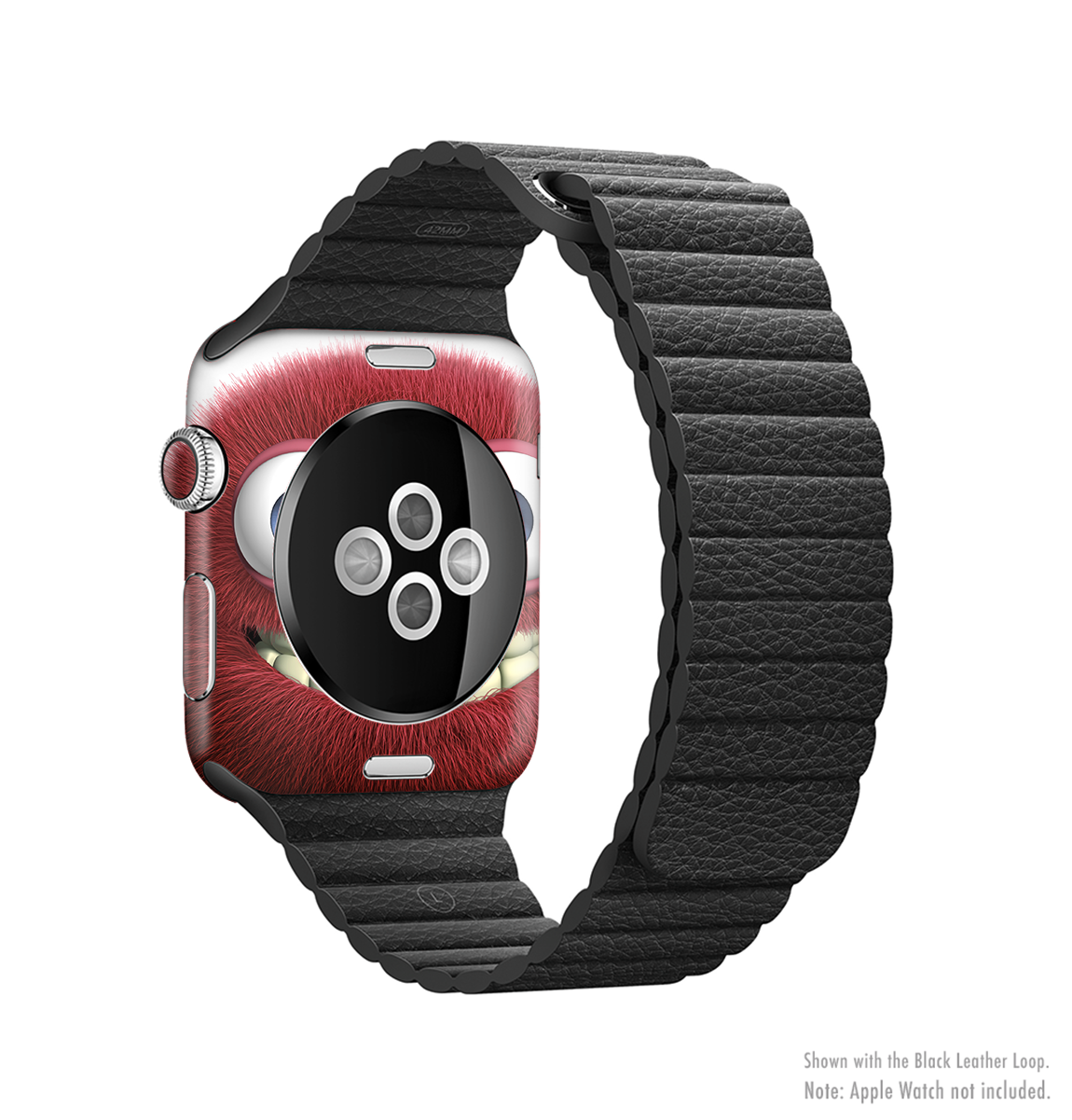 The Red Smiling Fuzzy Wuzzy Full-Body Skin Kit for Apple Watch, showcasing vibrant red color and fuzzy texture.