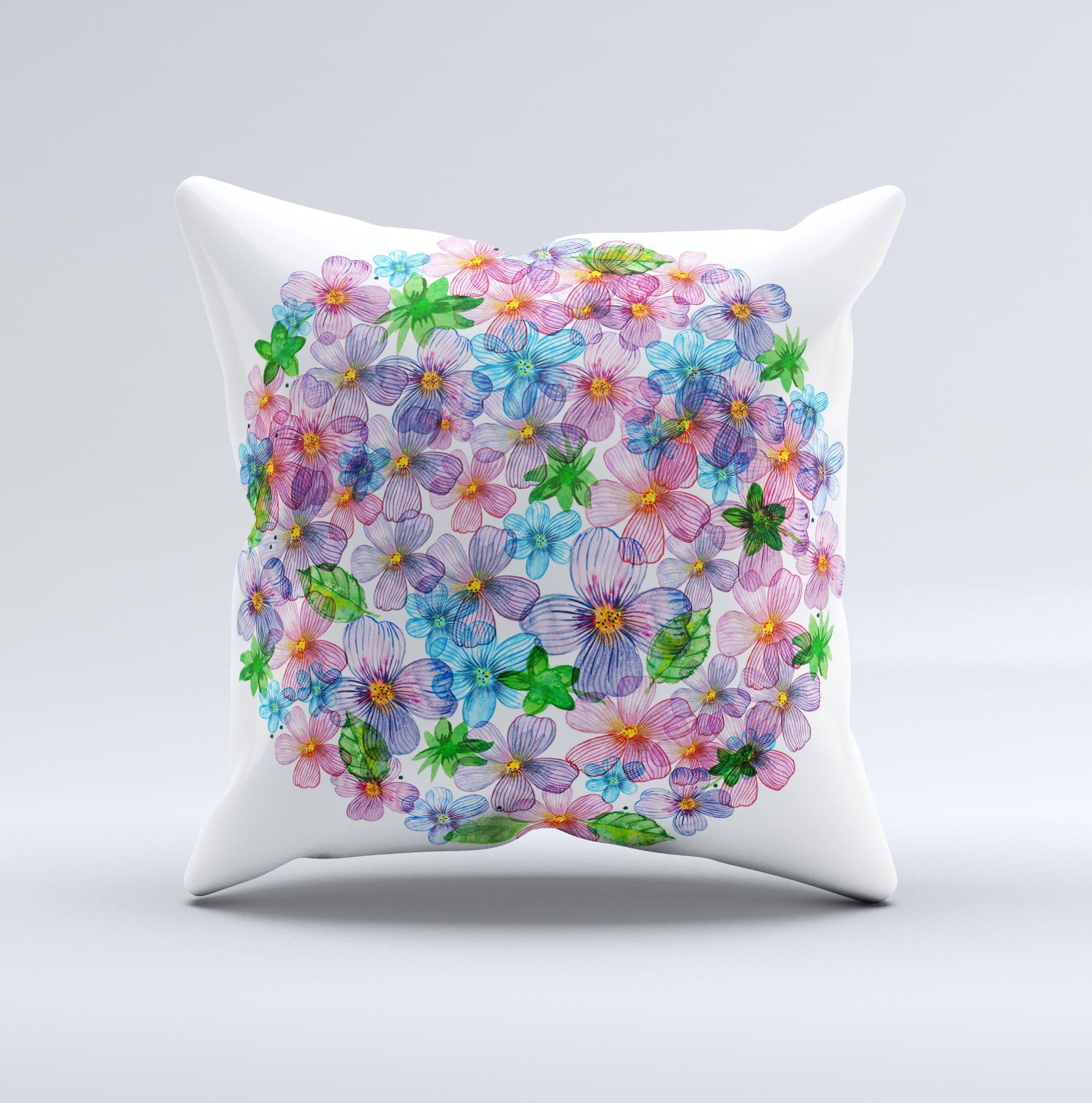 Rounded Flower Cluster ink-Fuzed Decorative Throw Pillow featuring vibrant floral design, handcrafted in Virginia with high-quality materials.