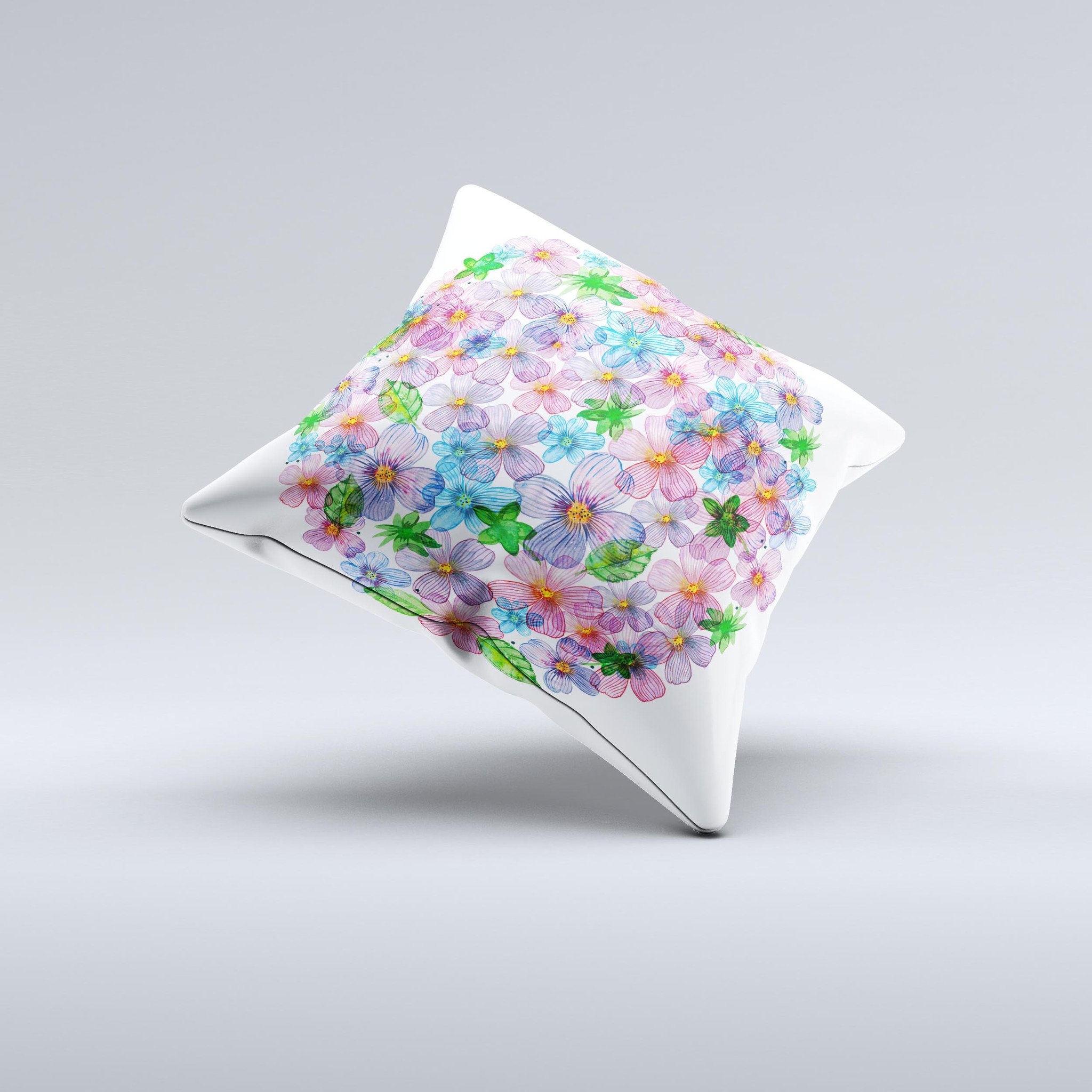 Rounded Flower Cluster ink-Fuzed Decorative Throw Pillow featuring vibrant floral design, handcrafted in Virginia with high-quality materials.