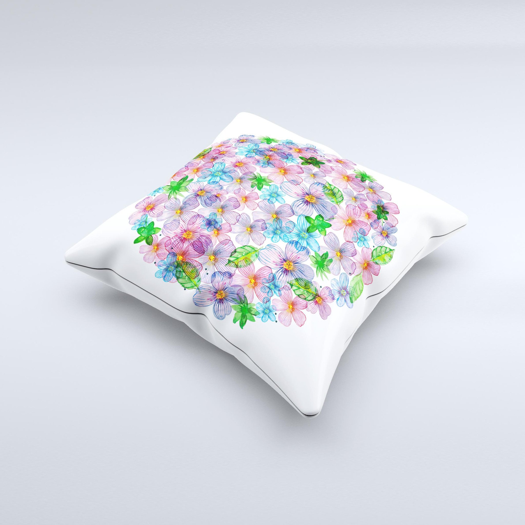 Rounded Flower Cluster ink-Fuzed Decorative Throw Pillow featuring vibrant floral design, handcrafted in Virginia with high-quality materials.