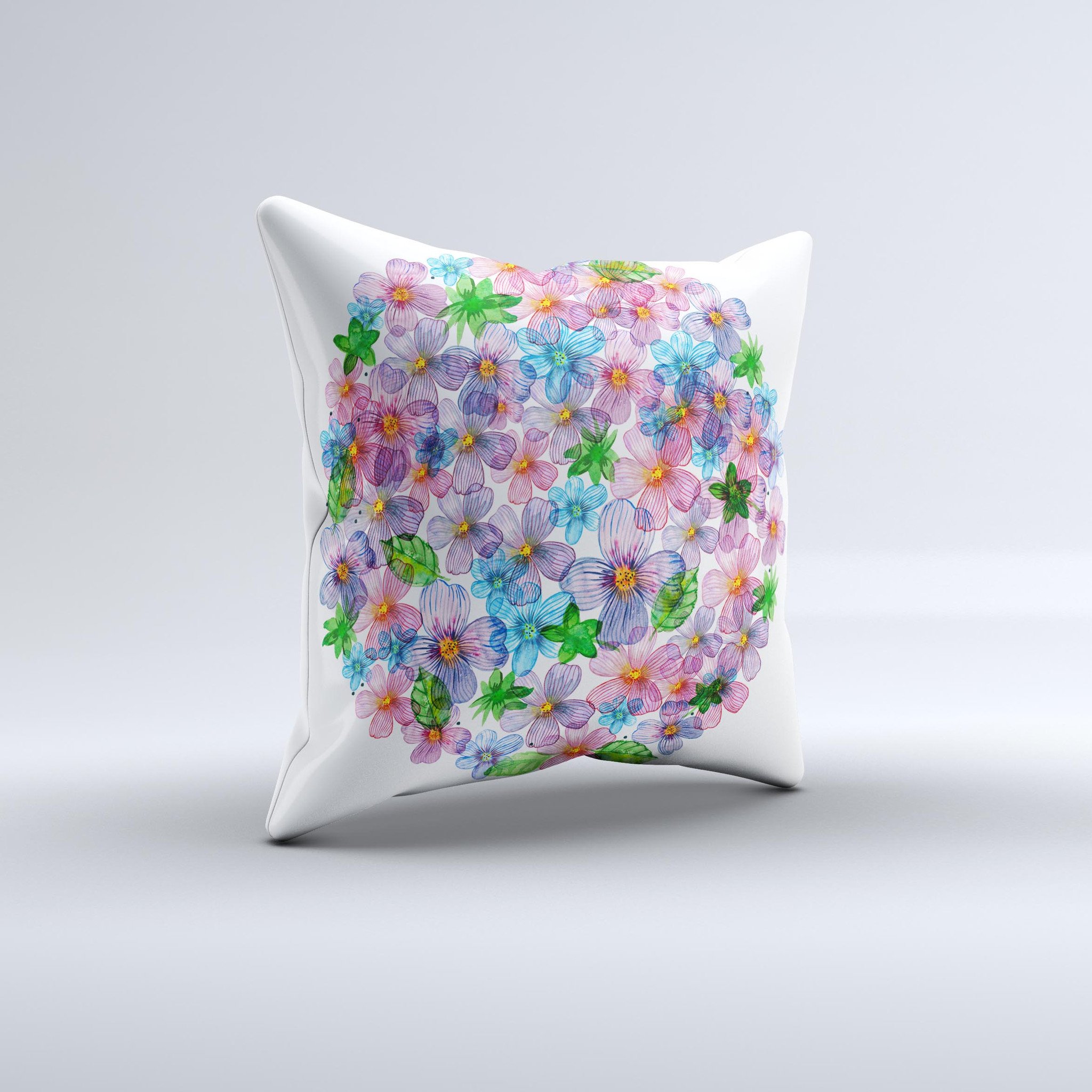 Rounded Flower Cluster ink-Fuzed Decorative Throw Pillow featuring vibrant floral design, handcrafted in Virginia with high-quality materials.