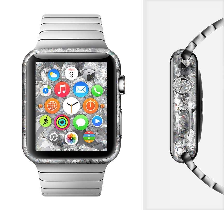 The Scattered Diamonds Full-Body Skin Kit for Apple Watch, showcasing a stylish diamond pattern on premium vinyl.