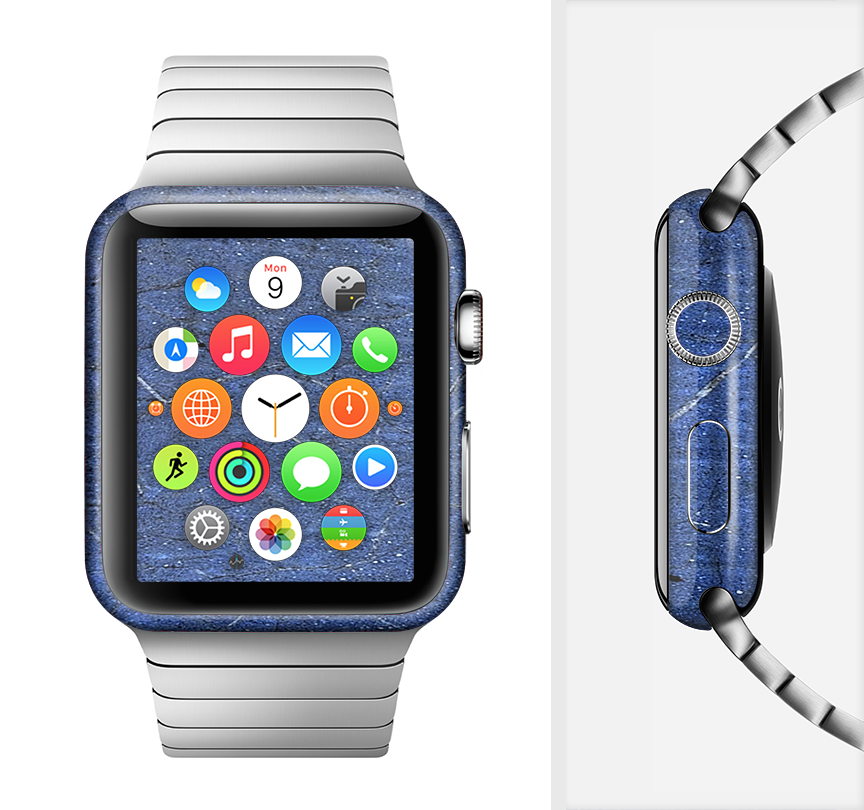 Scratched Blue Surface Full-Body Skin Kit for Apple Watch, showcasing a stylish design and premium vinyl material.