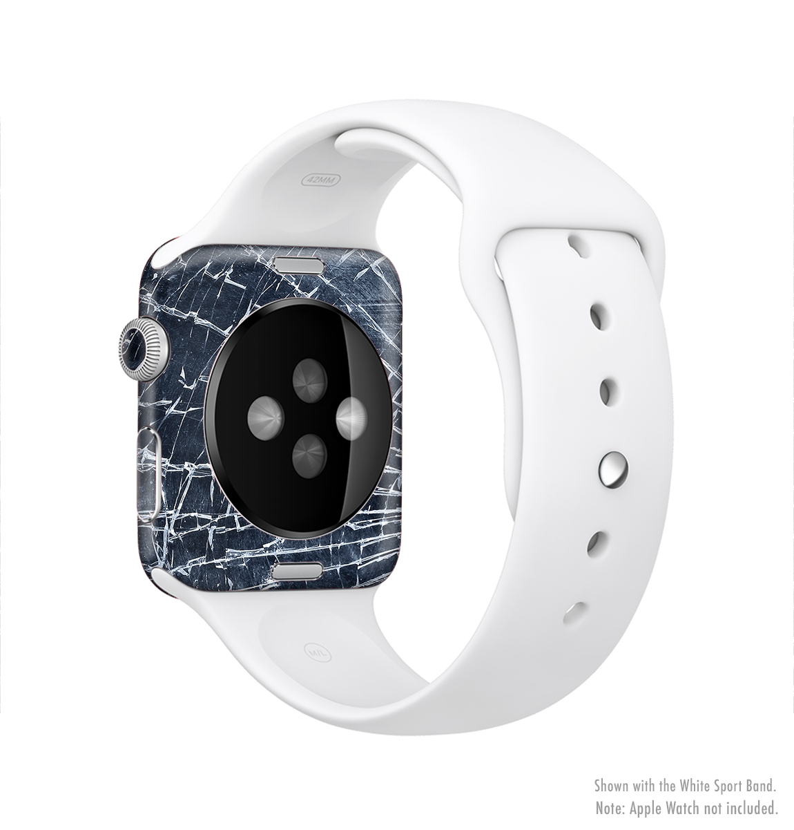 The Shattered Glass Full-Body Skin Kit for Apple Watch showcasing a stylish shattered glass design on a sleek watch.