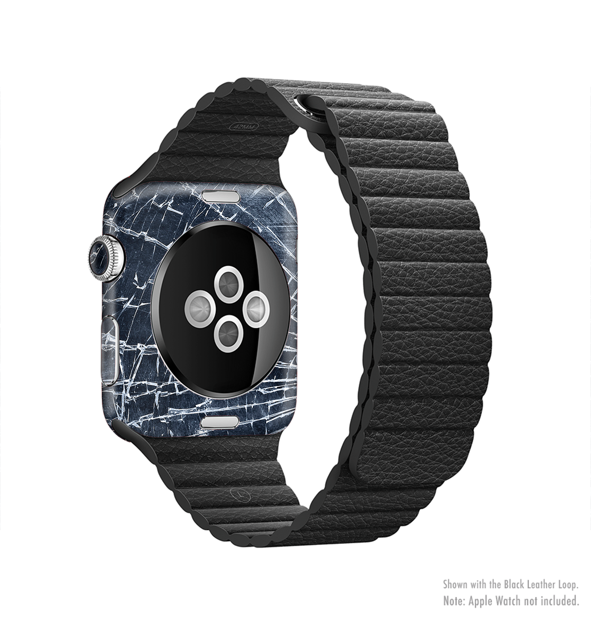 The Shattered Glass Full-Body Skin Kit for Apple Watch showcasing a stylish shattered glass design on a sleek watch.