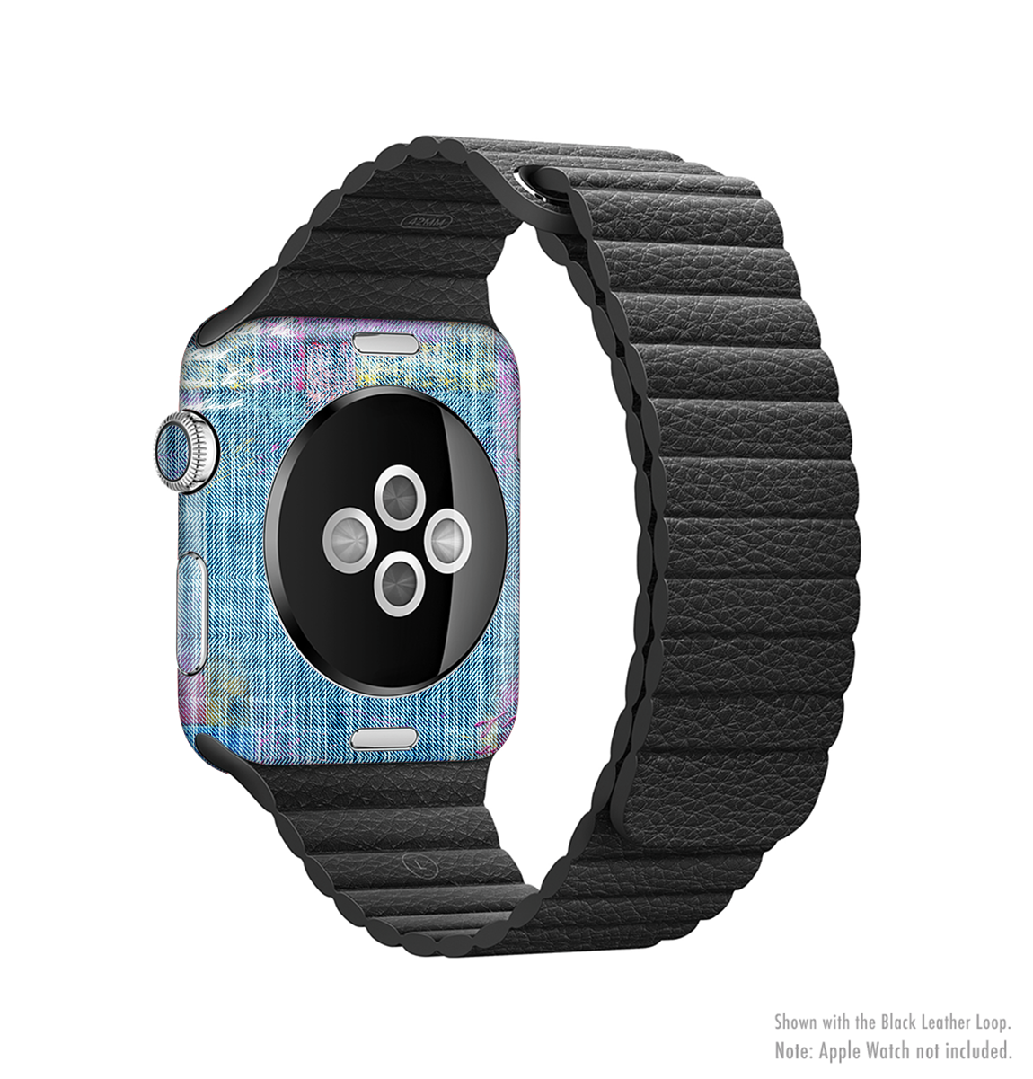 Sketched Blue Word Surface Full-Body Skin Kit for Apple Watch, showcasing vibrant design and premium vinyl material.