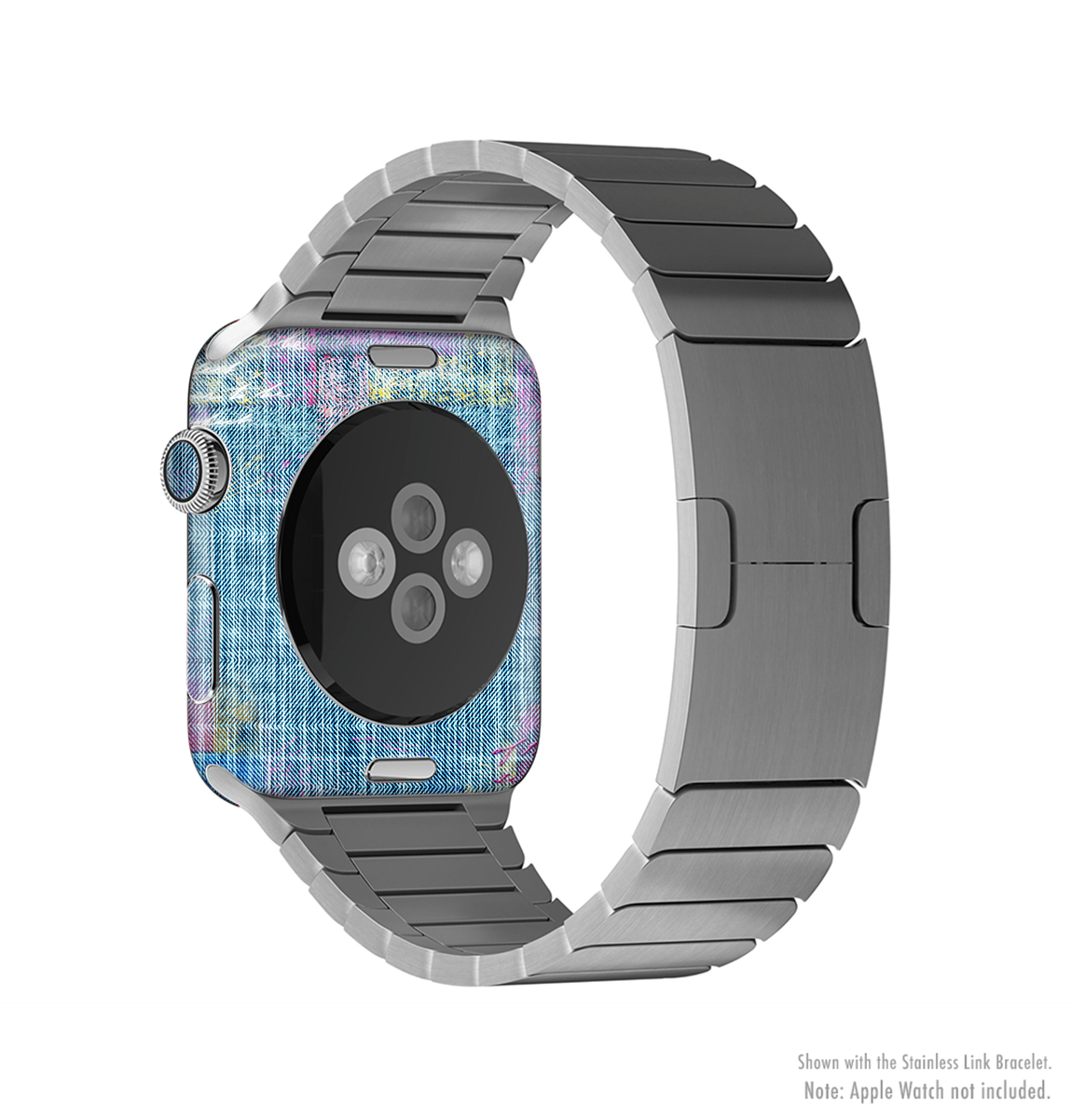 Sketched Blue Word Surface Full-Body Skin Kit for Apple Watch, showcasing vibrant design and premium vinyl material.