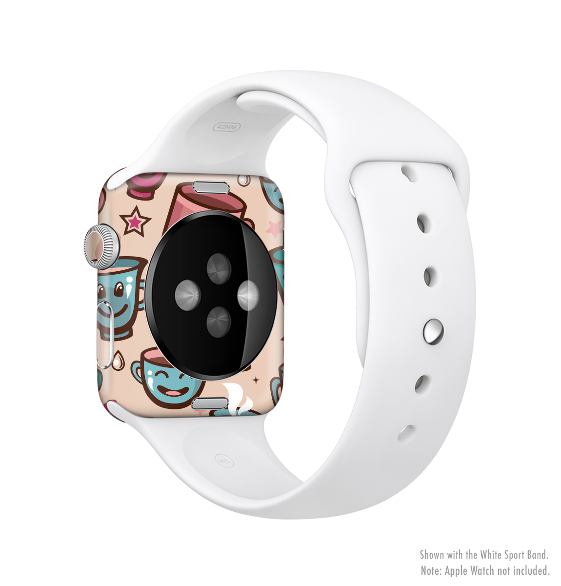 The Smiley Coffee Mugs Full-Body Skin Kit for Apple Watch featuring vibrant colors and a unique design for stylish protection.