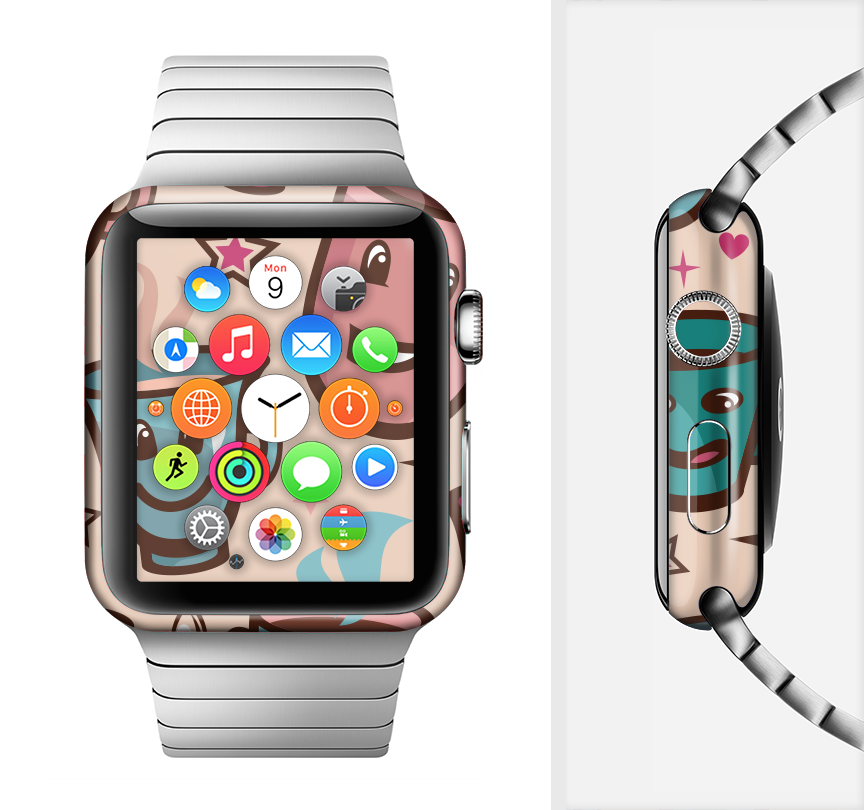 The Smiley Coffee Mugs Full-Body Skin Kit for Apple Watch featuring vibrant colors and a unique design for stylish protection.