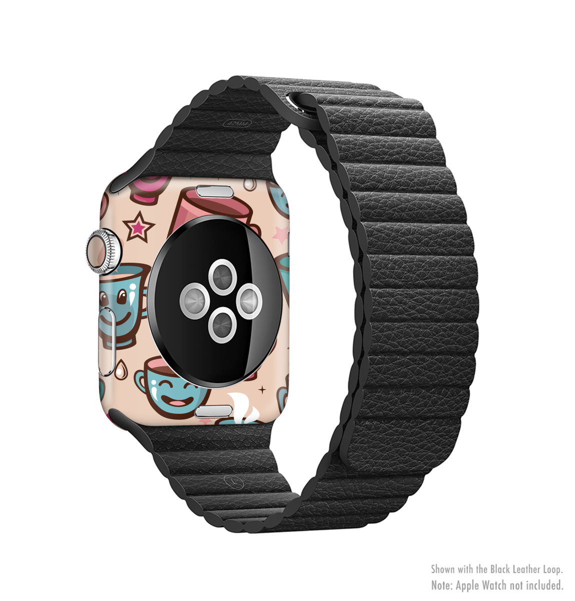 The Smiley Coffee Mugs Full-Body Skin Kit for Apple Watch featuring vibrant colors and a unique design for stylish protection.