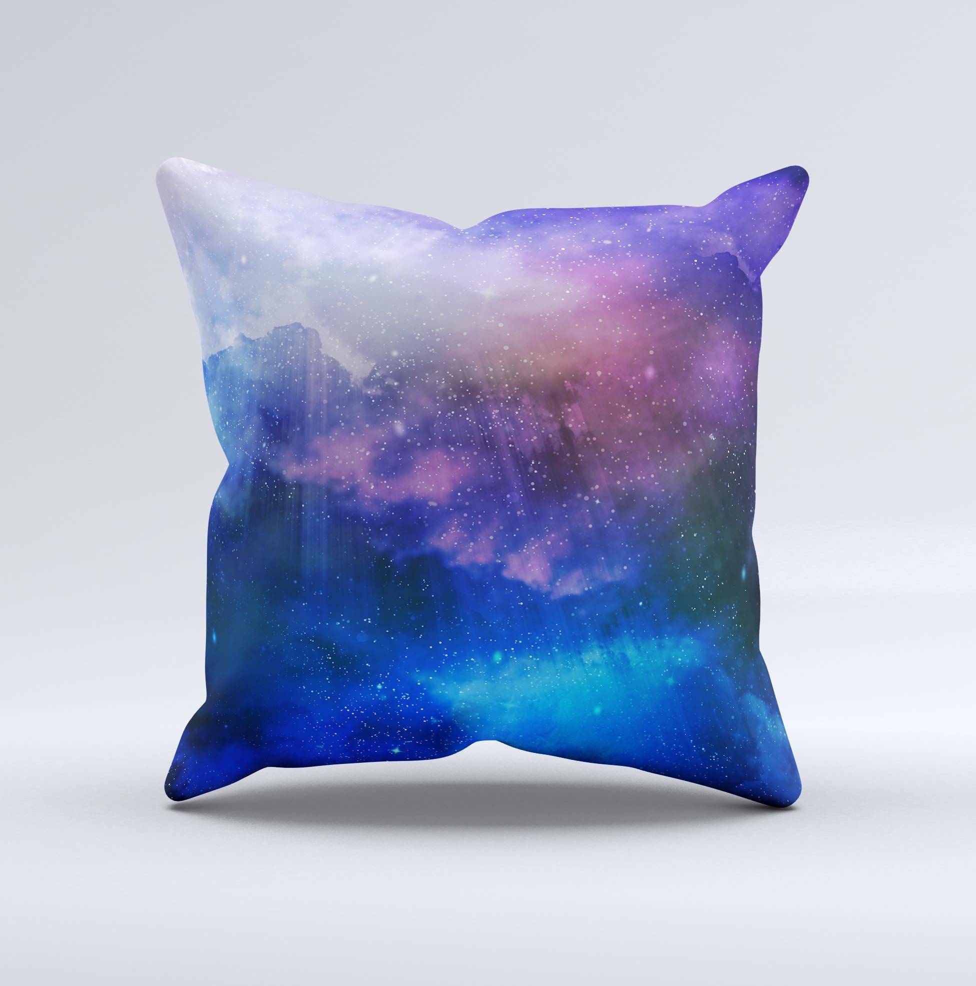 Handcrafted Space Light Rays ink-Fuzed Decorative Throw Pillow featuring vibrant colors and unique design, made in Virginia.