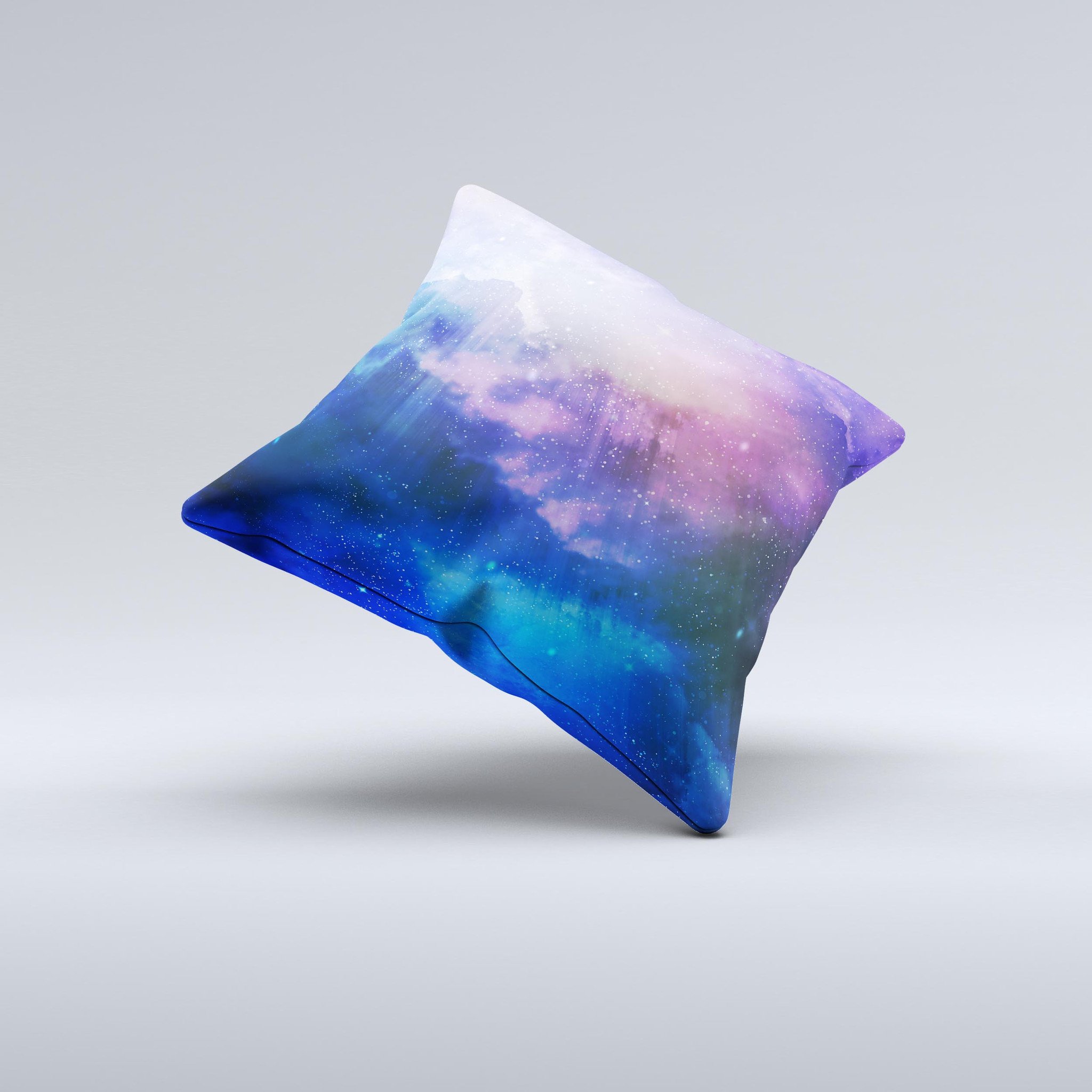 Handcrafted Space Light Rays ink-Fuzed Decorative Throw Pillow featuring vibrant colors and unique design, made in Virginia.