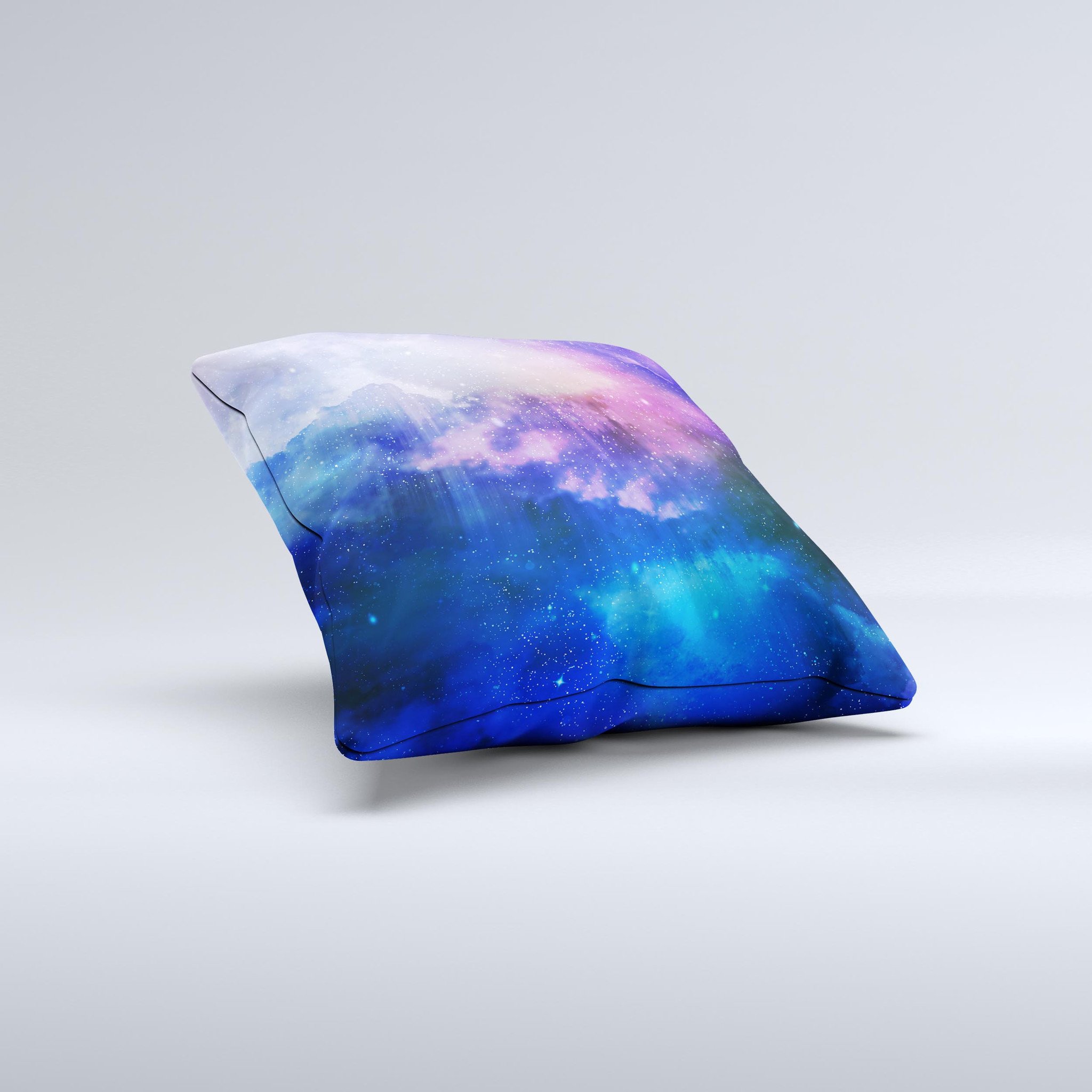 Handcrafted Space Light Rays ink-Fuzed Decorative Throw Pillow featuring vibrant colors and unique design, made in Virginia.