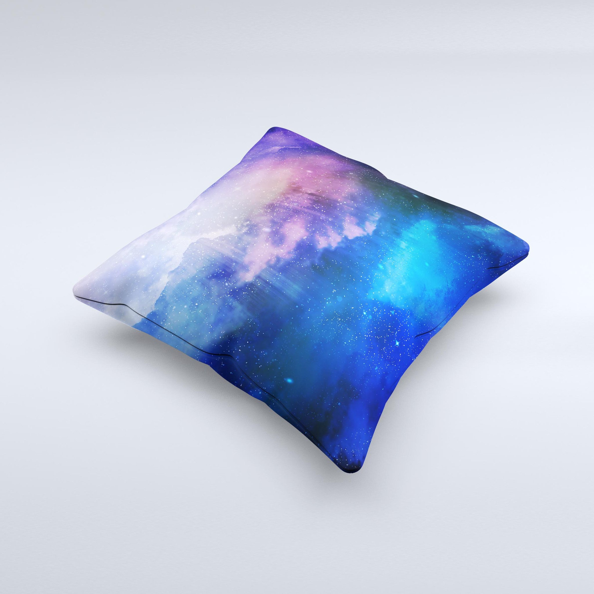 Handcrafted Space Light Rays ink-Fuzed Decorative Throw Pillow featuring vibrant colors and unique design, made in Virginia.