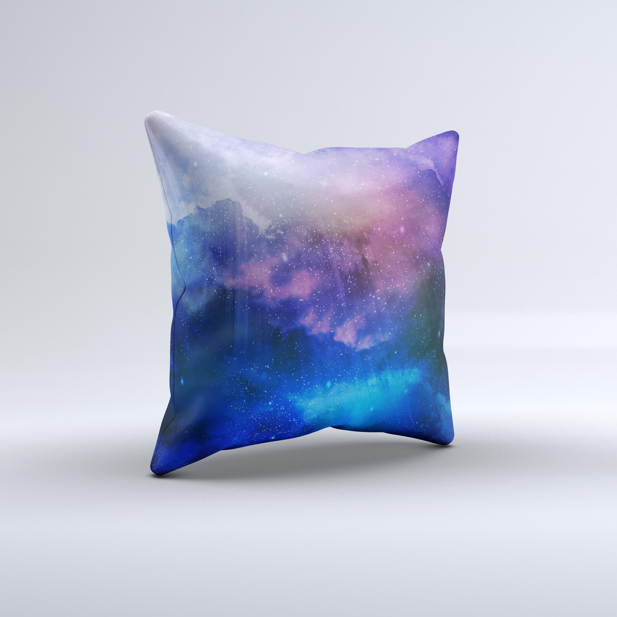 Handcrafted Space Light Rays ink-Fuzed Decorative Throw Pillow featuring vibrant colors and unique design, made in Virginia.