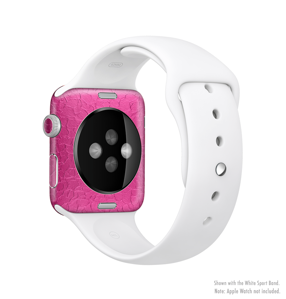 The Stamped Pink Texture Full-Body Skin Kit for Apple Watch, showcasing a stylish pink textured design that fits perfectly on the device.