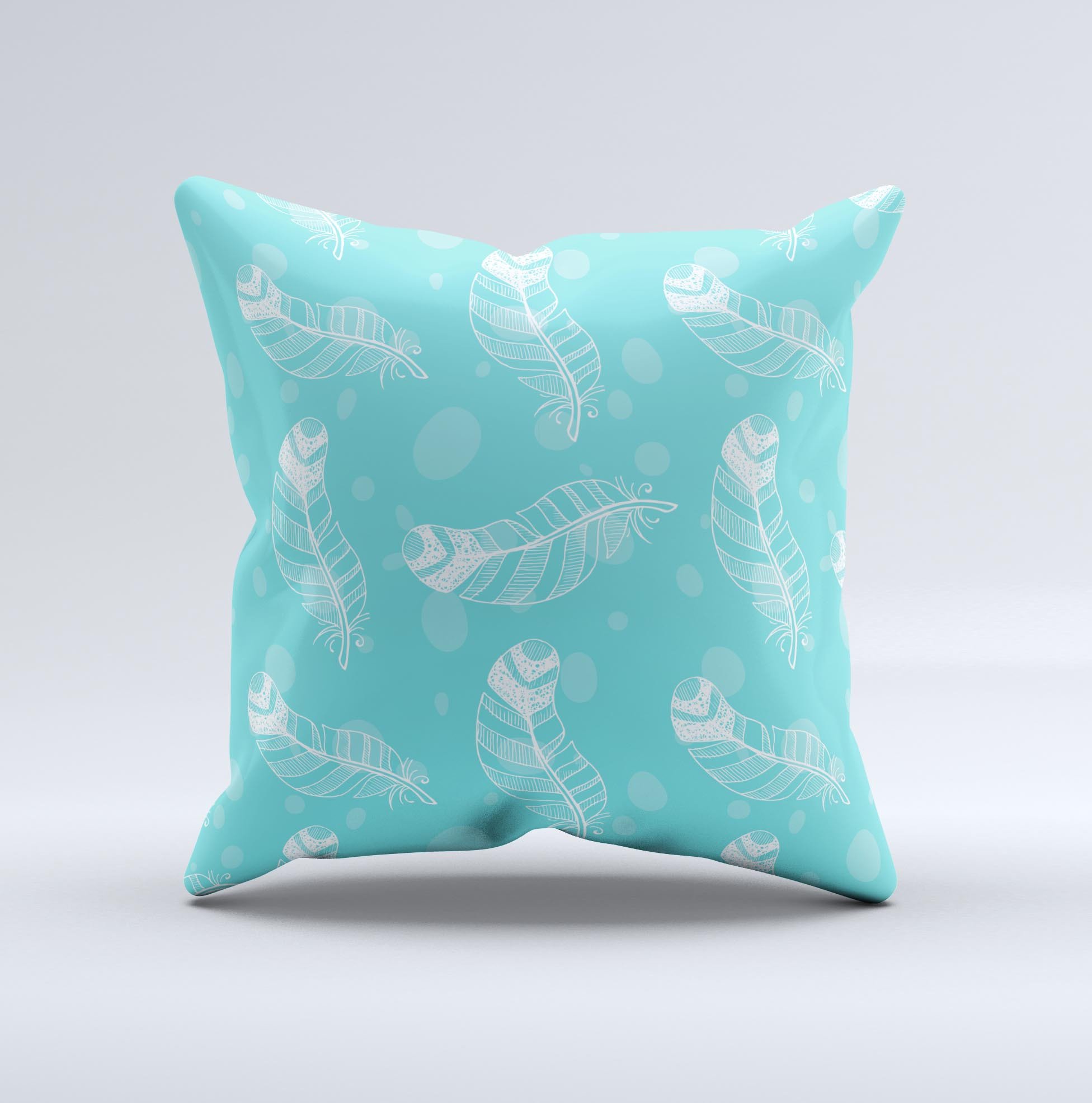 Handcrafted Stenciled Feather Pattern ink-Fuzed Decorative Throw Pillow with high thread count fabric and unique design.