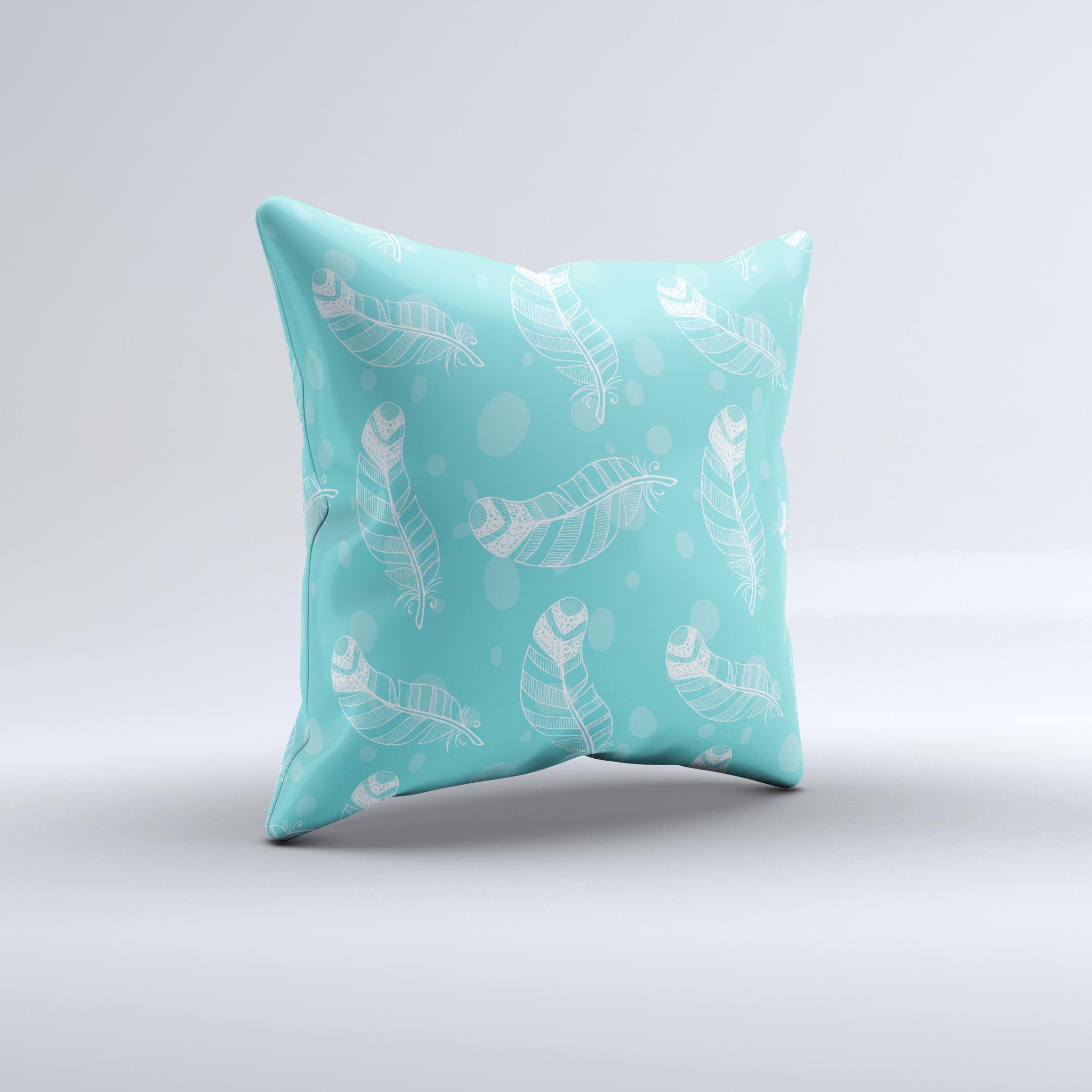 Handcrafted Stenciled Feather Pattern ink-Fuzed Decorative Throw Pillow with high thread count fabric and unique design.