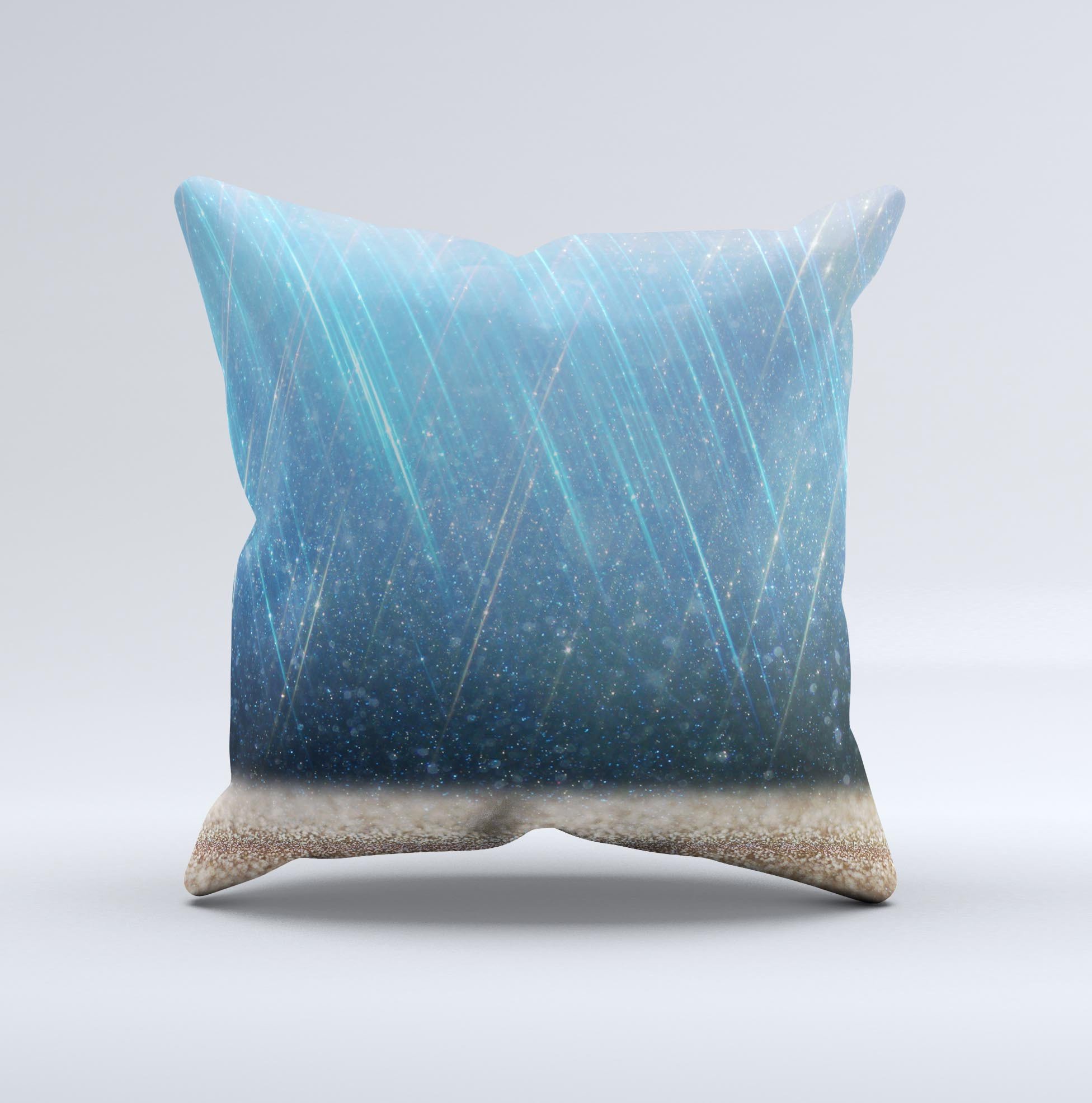 Strachted Blue and Gold ink-Fuzed Decorative Throw Pillow showcasing intricate design and vibrant colors, perfect for home decor.