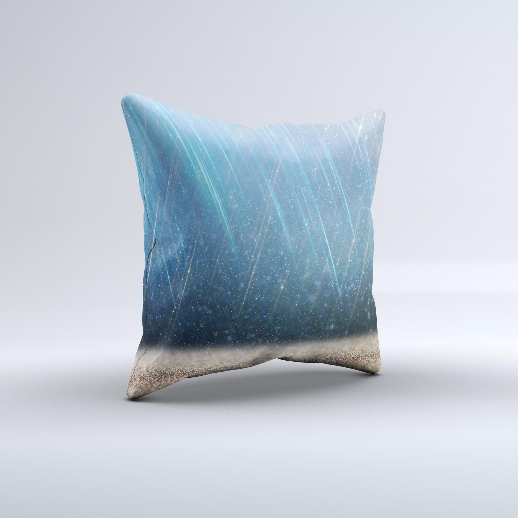 Strachted Blue and Gold ink-Fuzed Decorative Throw Pillow showcasing intricate design and vibrant colors, perfect for home decor.