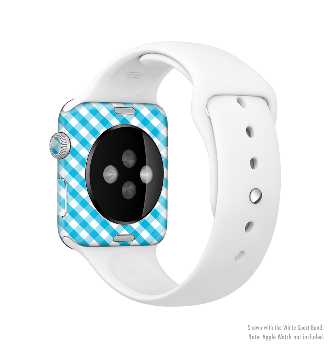 Subtle Blue & White Plaid Full-Body Skin Kit for Apple Watch, showcasing a stylish design that fits perfectly on the device.