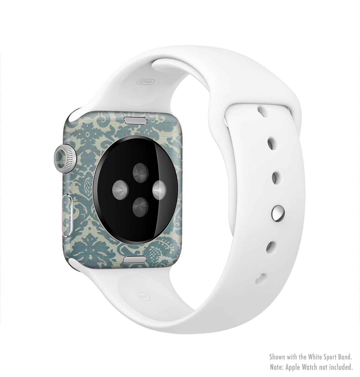 Subtle Green Lace Pattern Full-Body Skin Kit for Apple Watch, showcasing a stylish design that fits perfectly on the device.