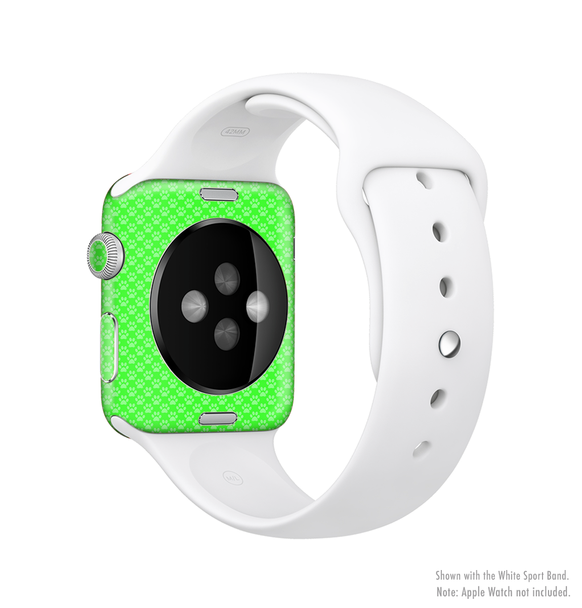 Subtle Green Paw Prints Full-Body Skin Kit for Apple Watch, showcasing a stylish design with paw prints on a sleek vinyl surface.