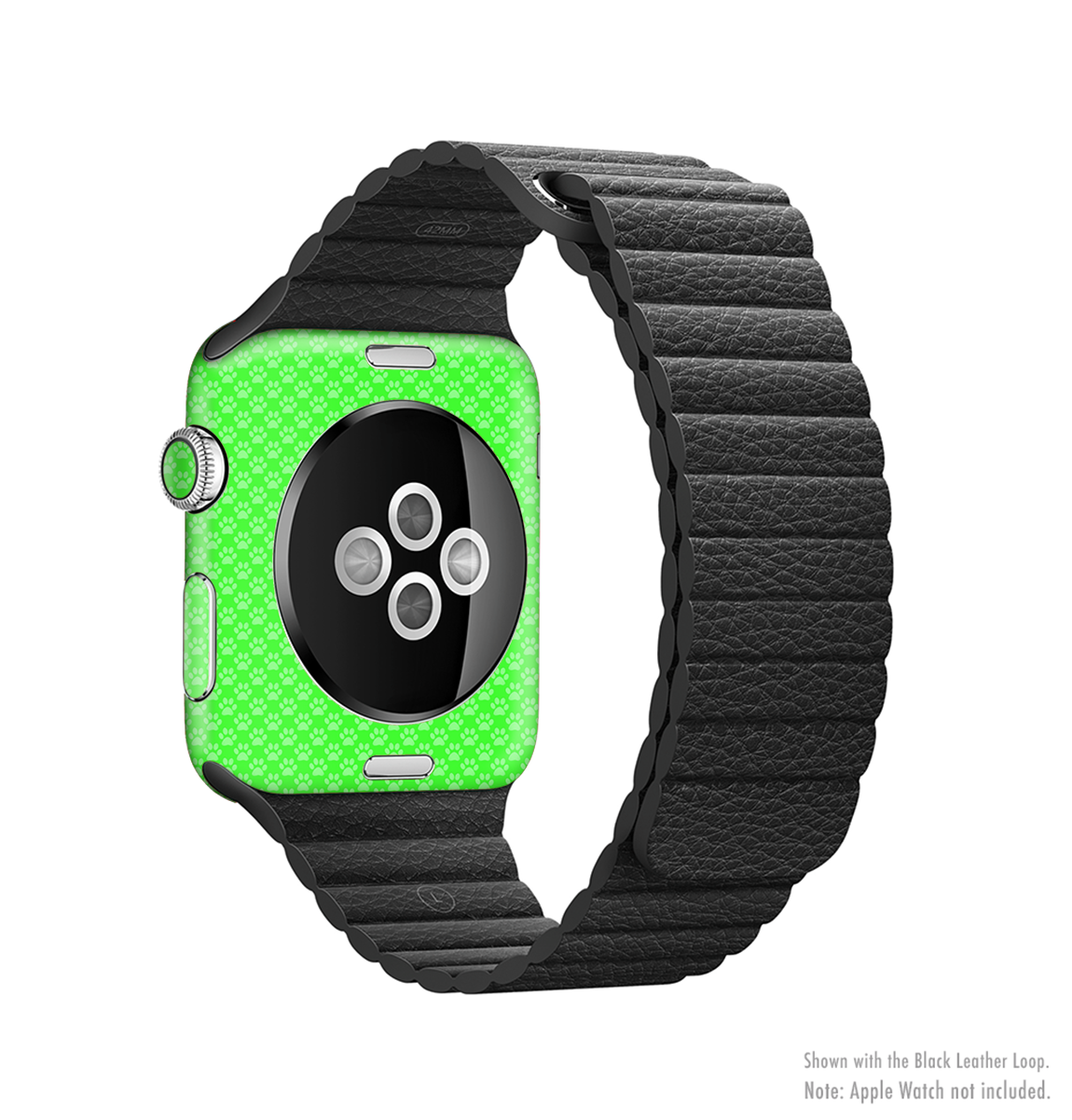 Subtle Green Paw Prints Full-Body Skin Kit for Apple Watch, showcasing a stylish design with paw prints on a sleek vinyl surface.