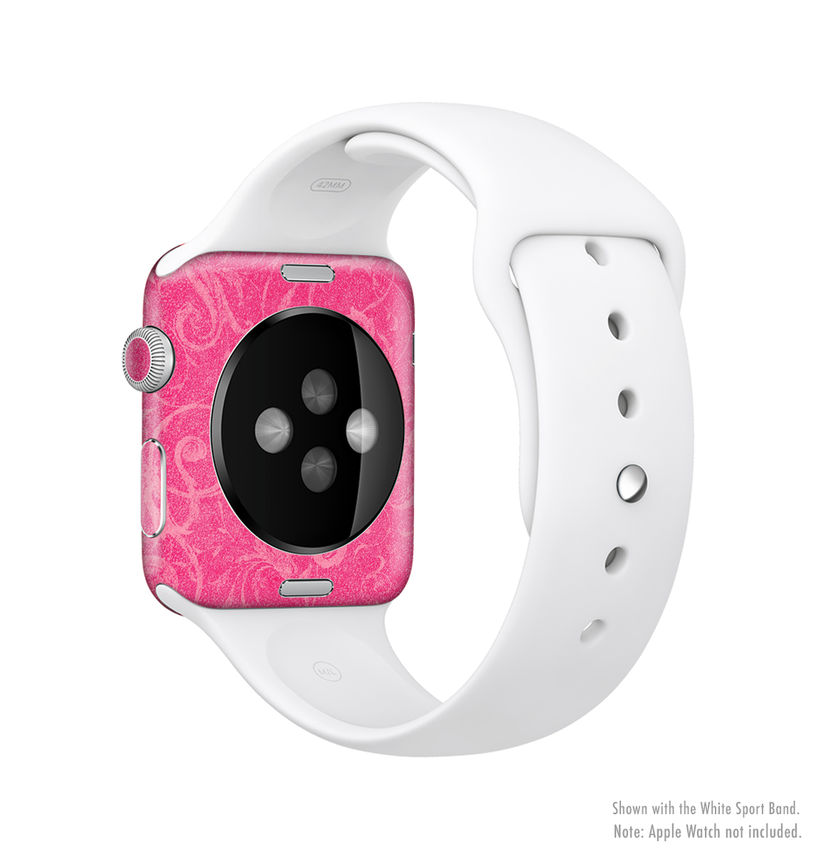 The Subtle Pink Floral Laced Full-Body Skin Kit for Apple Watch, showcasing a delicate floral pattern on a sleek vinyl surface.