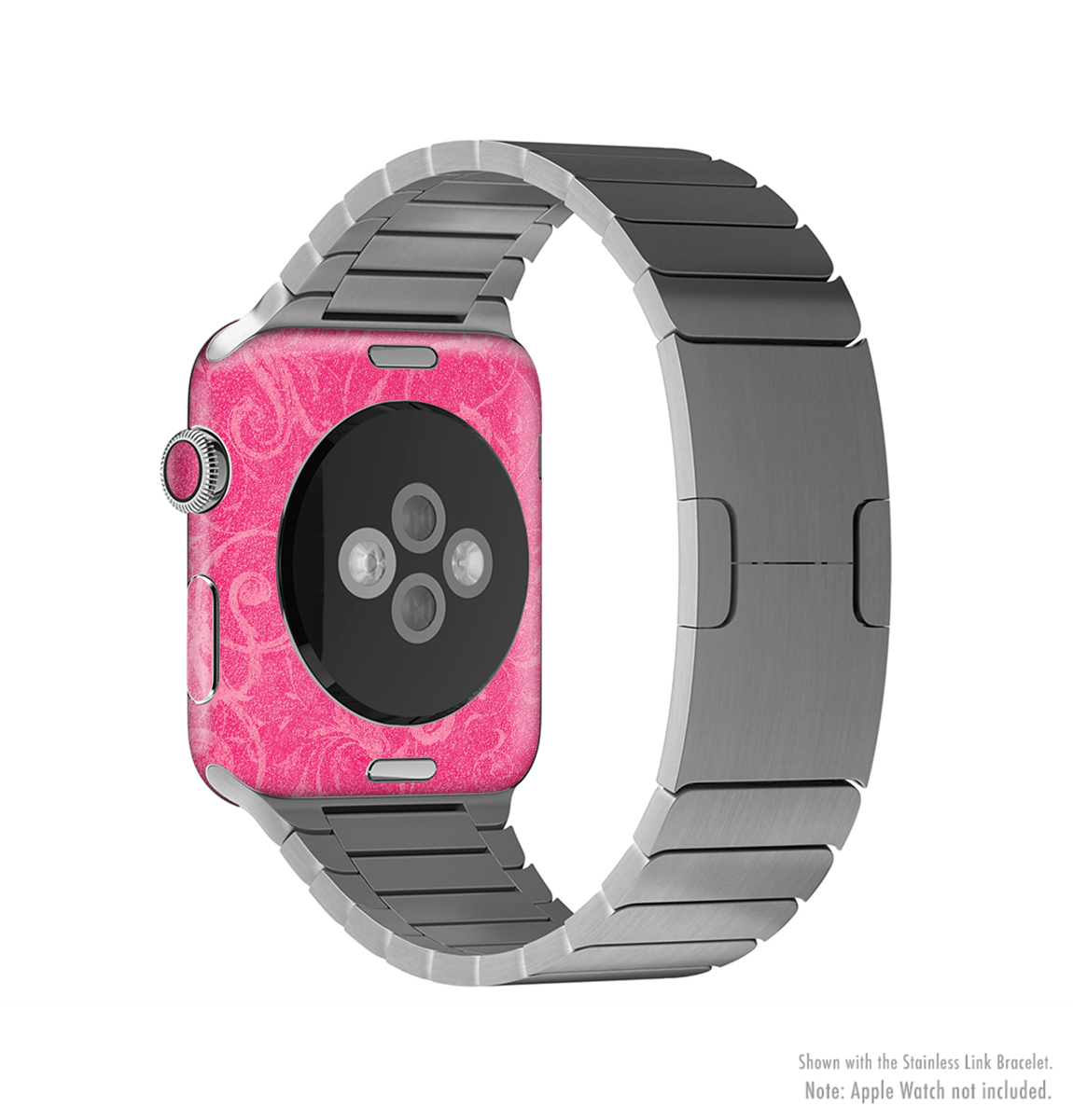 The Subtle Pink Floral Laced Full-Body Skin Kit for Apple Watch, showcasing a delicate floral pattern on a sleek vinyl surface.