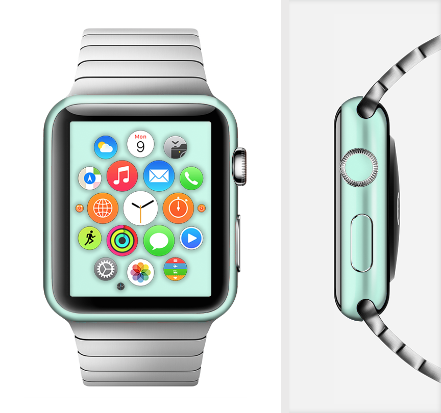 Subtle Solid Green Full-Body Skin Kit for Apple Watch, showcasing a sleek design that fits perfectly and offers protection.