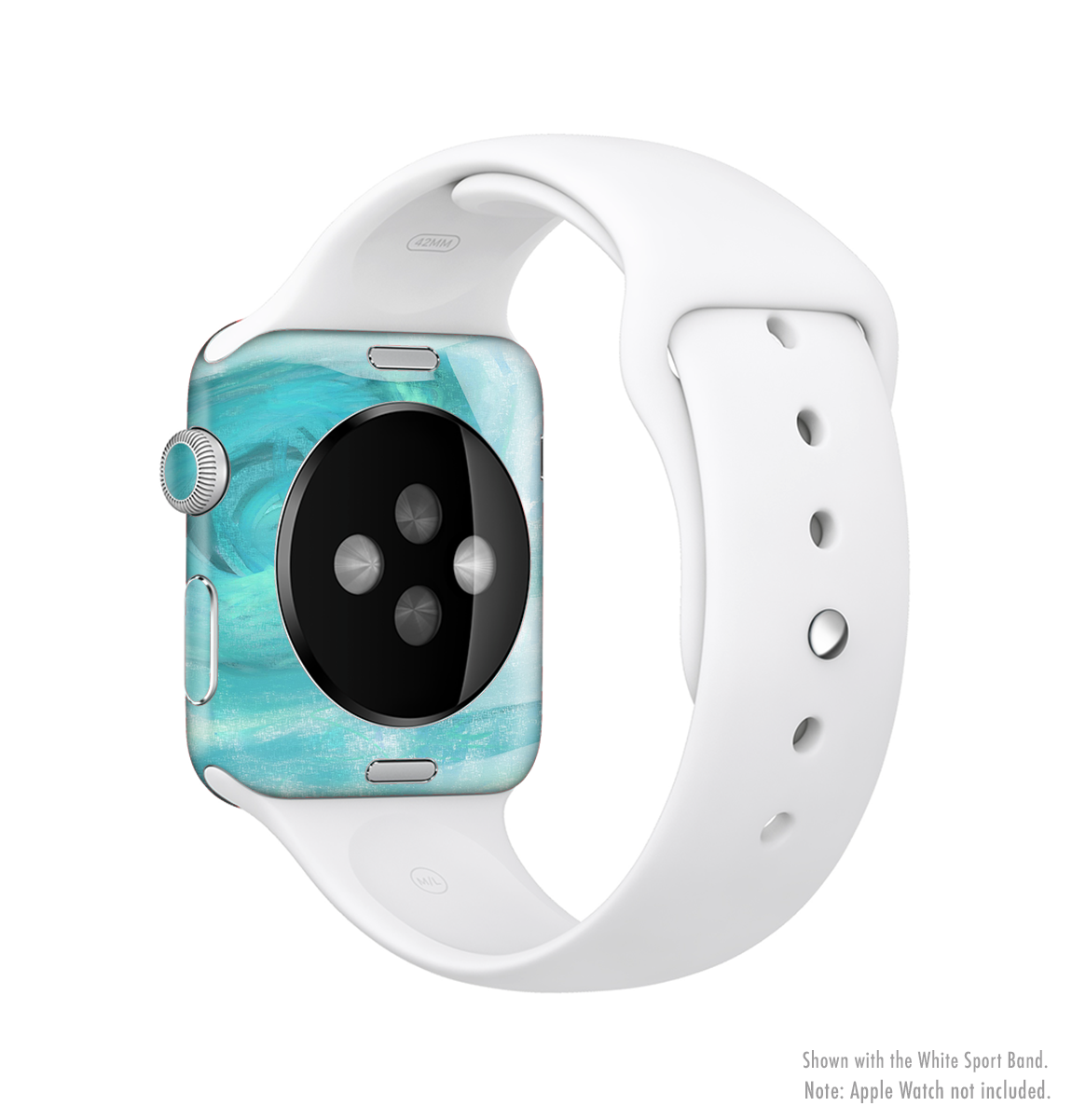 Subtle Teal Watercolor Full-Body Skin Kit for Apple Watch, showcasing a vibrant teal watercolor design on a sleek vinyl material.