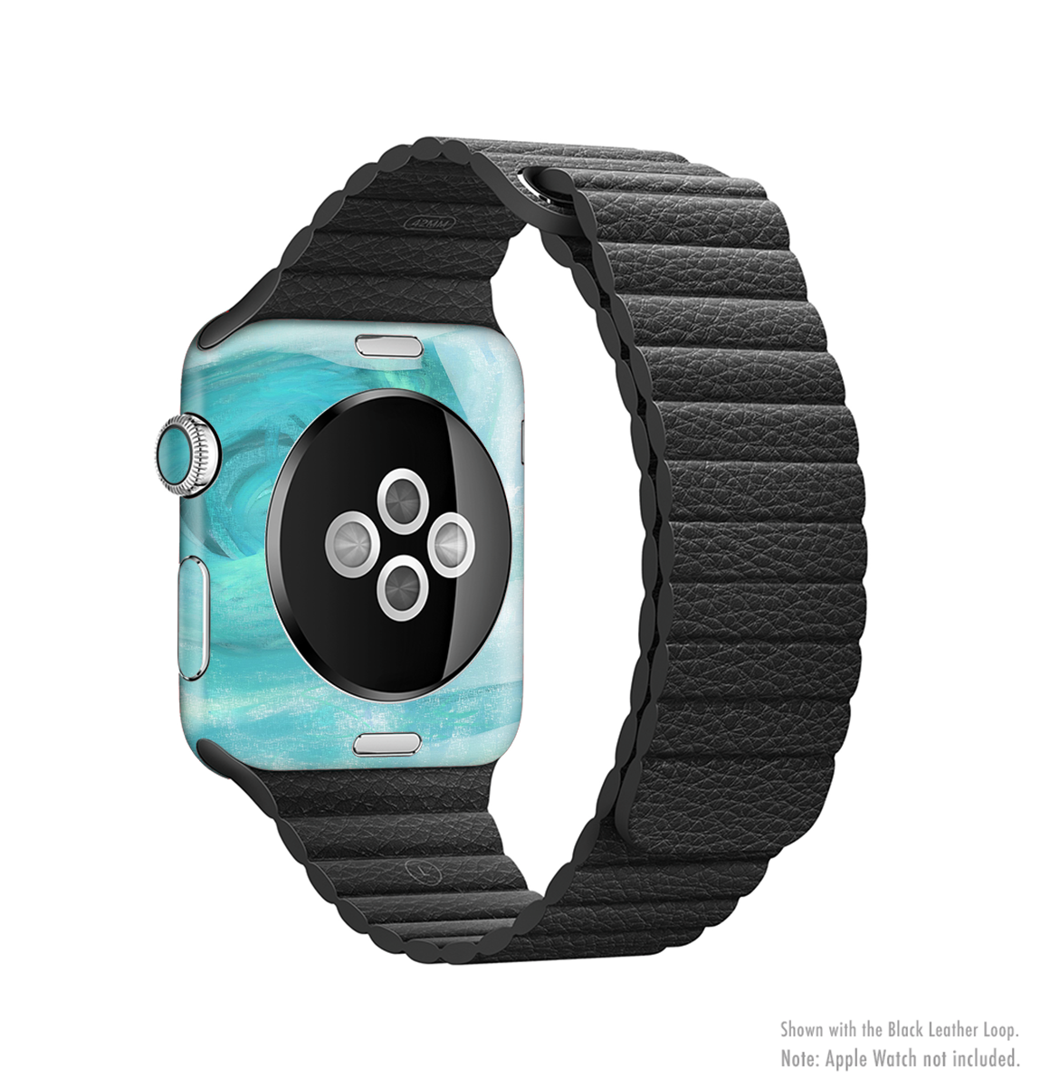 Subtle Teal Watercolor Full-Body Skin Kit for Apple Watch, showcasing a vibrant teal watercolor design on a sleek vinyl material.