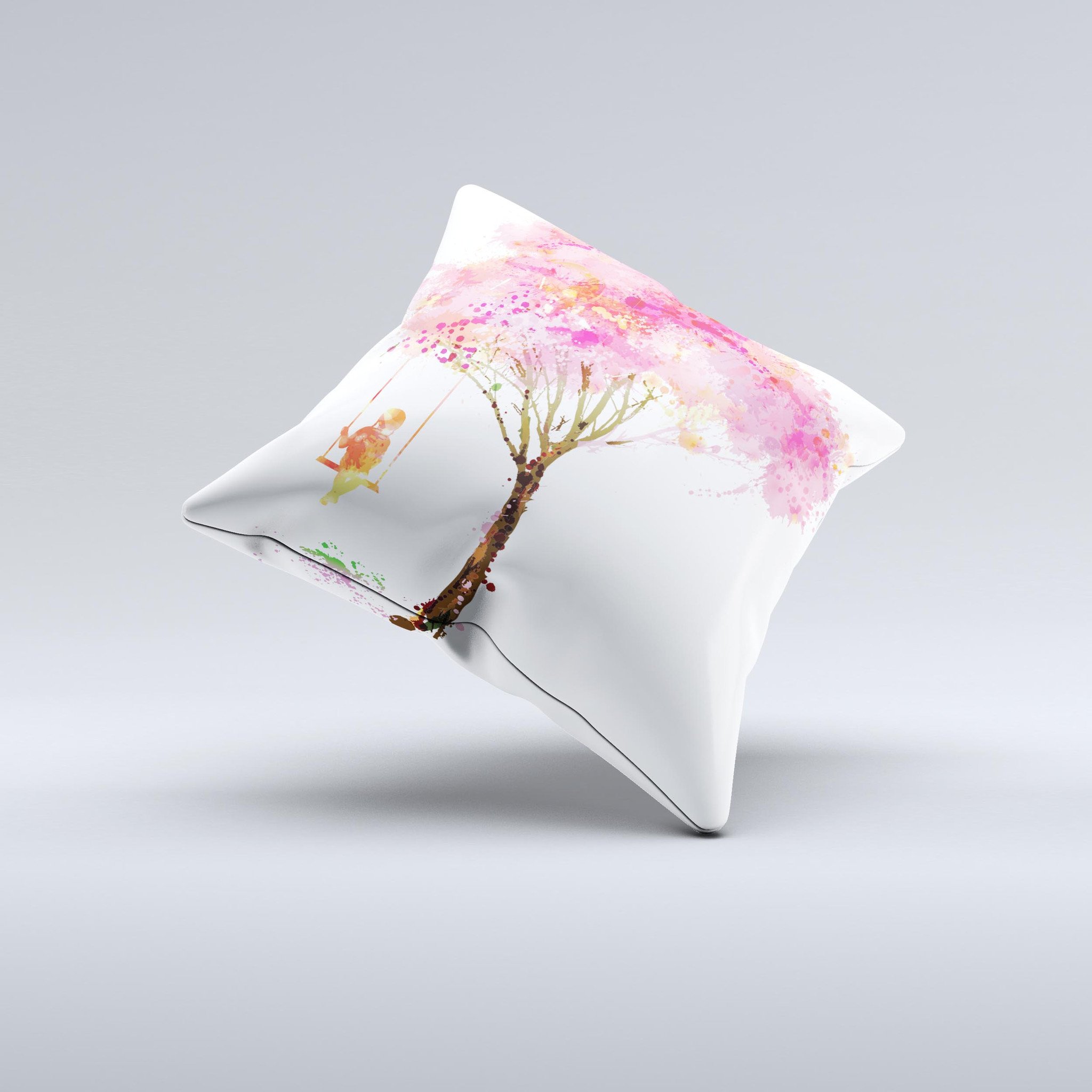 The Summer Swing ink-Fuzed Decorative Throw Pillow featuring vibrant colors and unique handmade design, perfect for home decor.