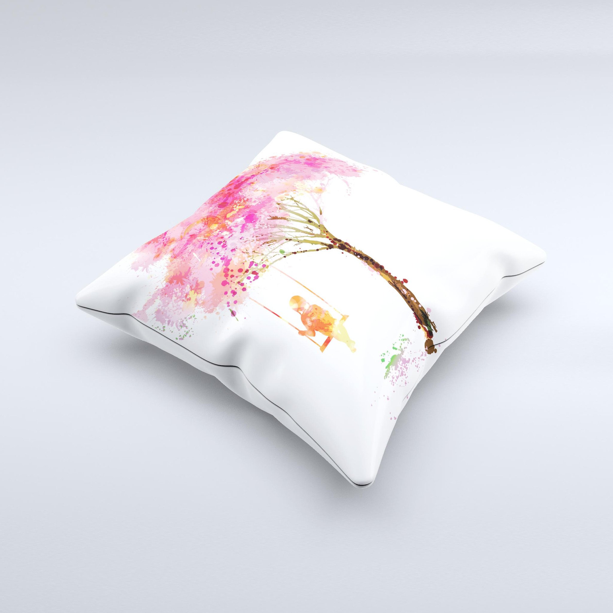 The Summer Swing ink-Fuzed Decorative Throw Pillow featuring vibrant colors and unique handmade design, perfect for home decor.