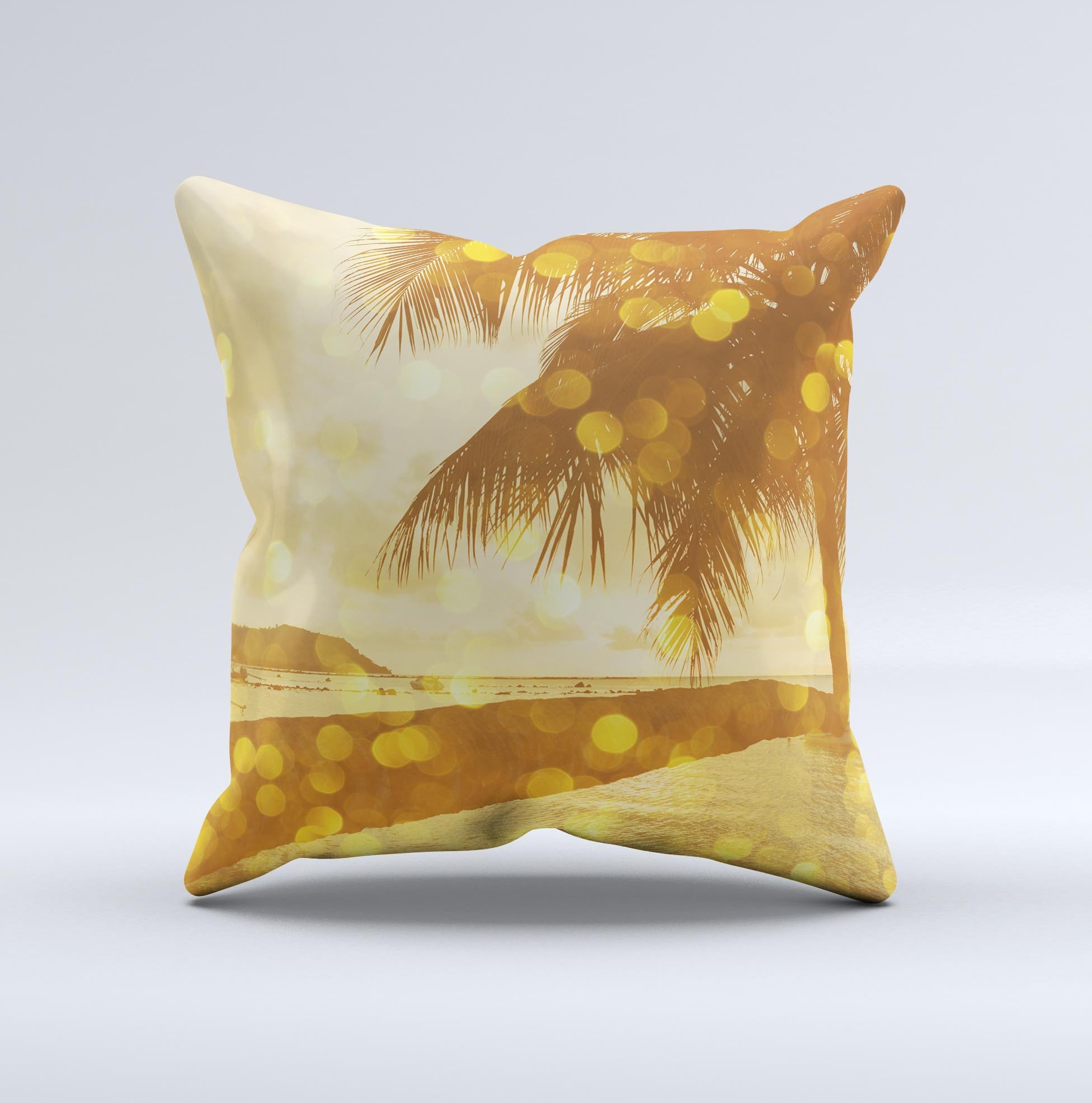 The Sun-Kissed Day V1 ink-Fuzed Decorative Throw Pillow featuring vibrant colors and a unique handcrafted design, perfect for home decor.