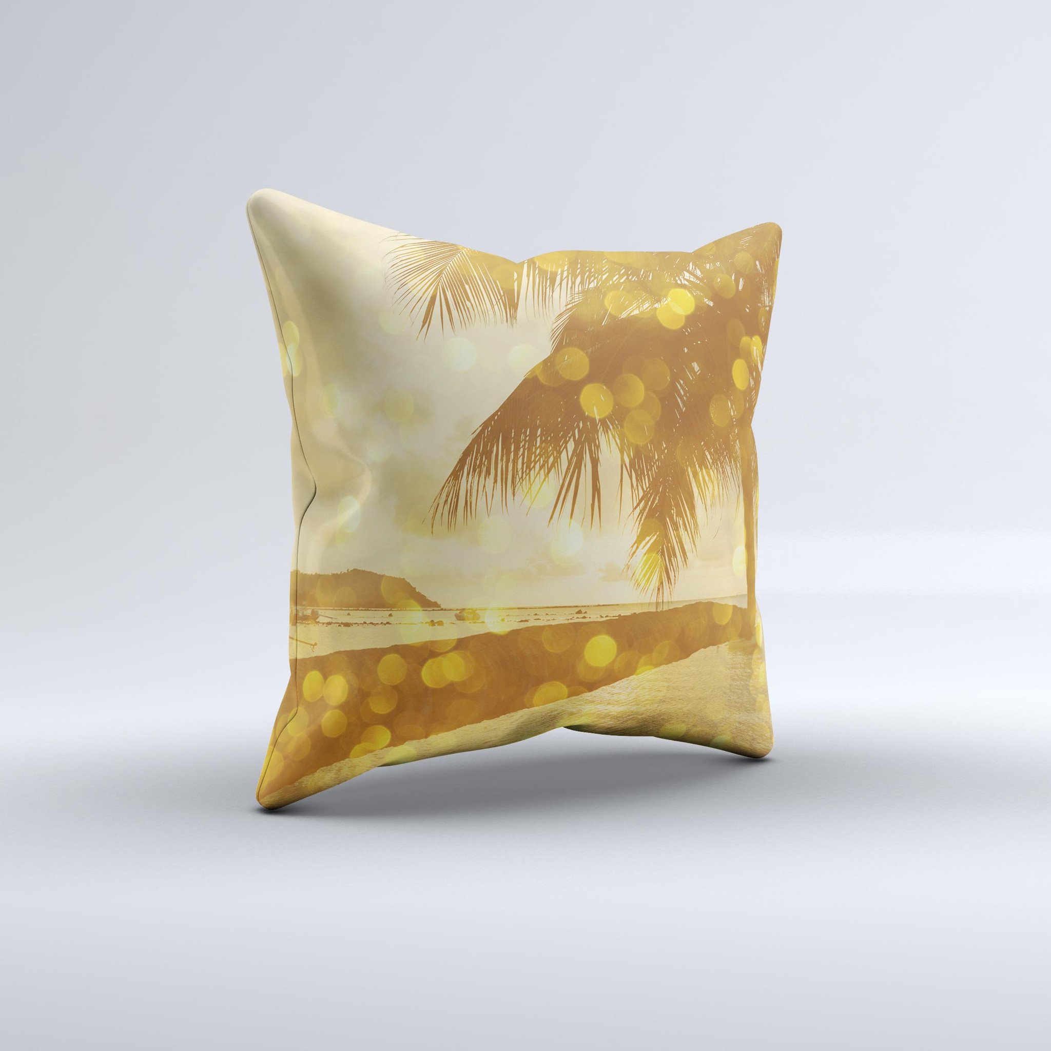 The Sun-Kissed Day V1 ink-Fuzed Decorative Throw Pillow featuring vibrant colors and a unique handcrafted design, perfect for home decor.