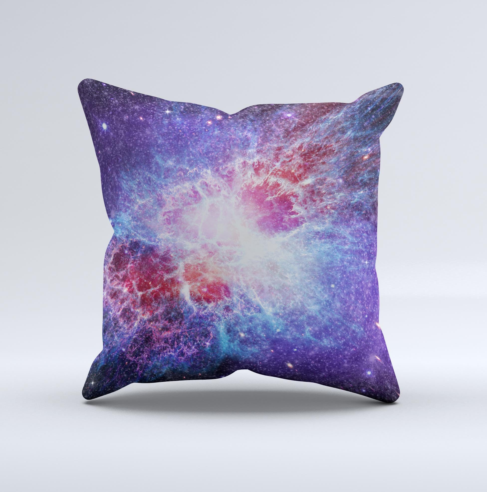 The Supernova ink-Fuzed Decorative Throw Pillow featuring unique hand-produced graphics, crafted in Virginia with high-quality materials.