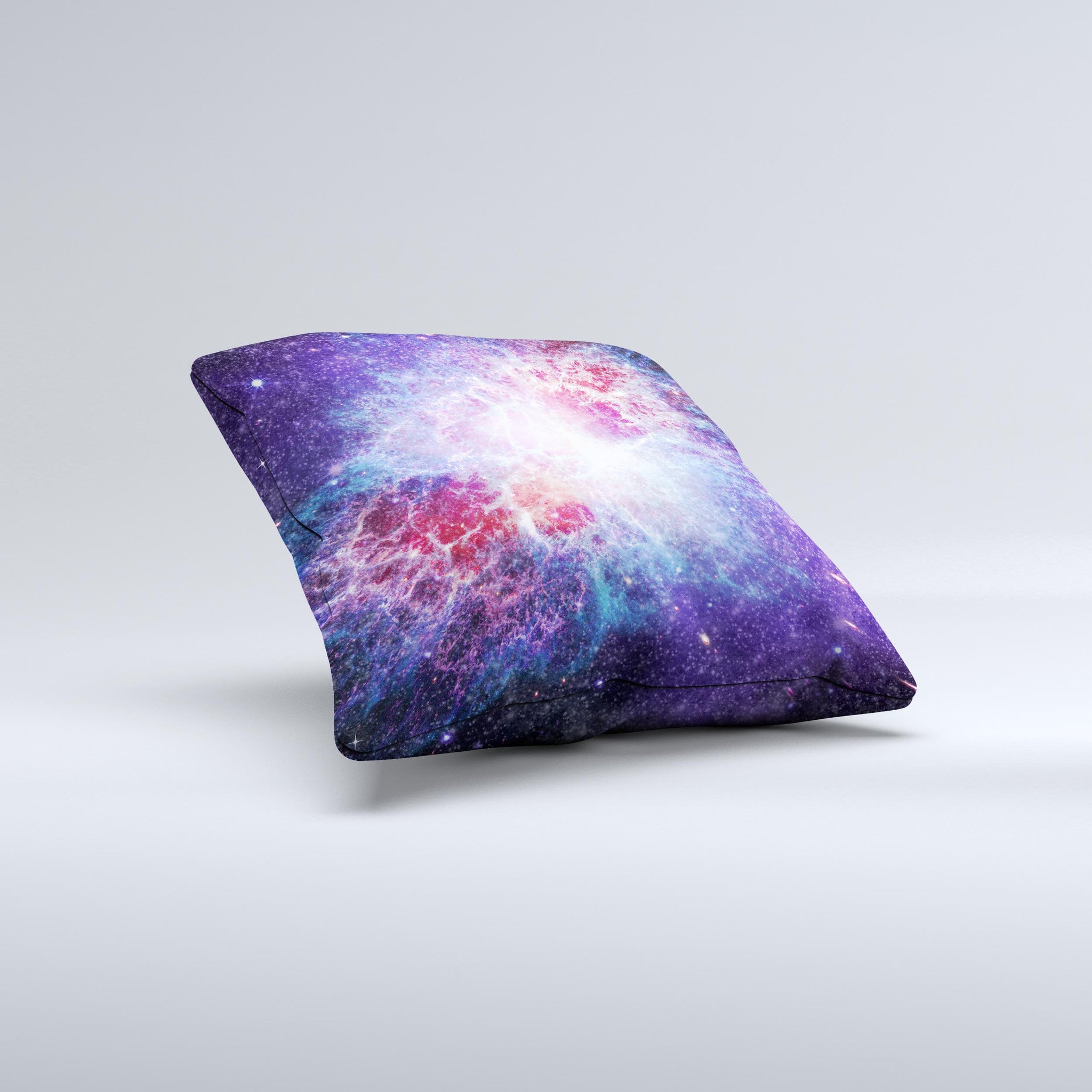 The Supernova ink-Fuzed Decorative Throw Pillow featuring unique hand-produced graphics, crafted in Virginia with high-quality materials.