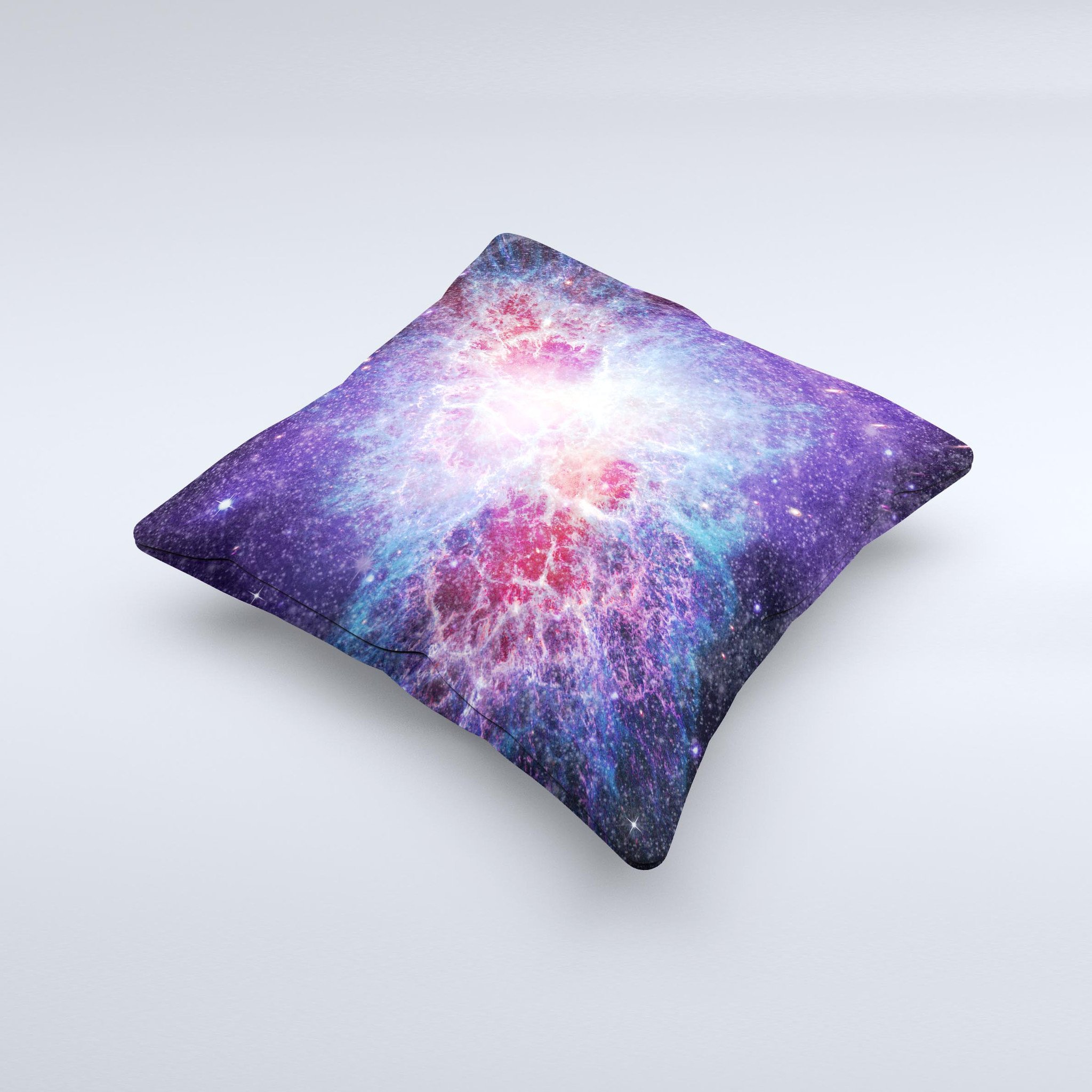 The Supernova ink-Fuzed Decorative Throw Pillow featuring unique hand-produced graphics, crafted in Virginia with high-quality materials.