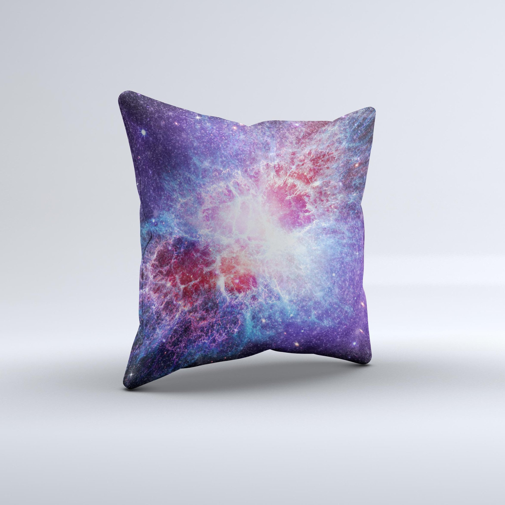 The Supernova ink-Fuzed Decorative Throw Pillow featuring unique hand-produced graphics, crafted in Virginia with high-quality materials.