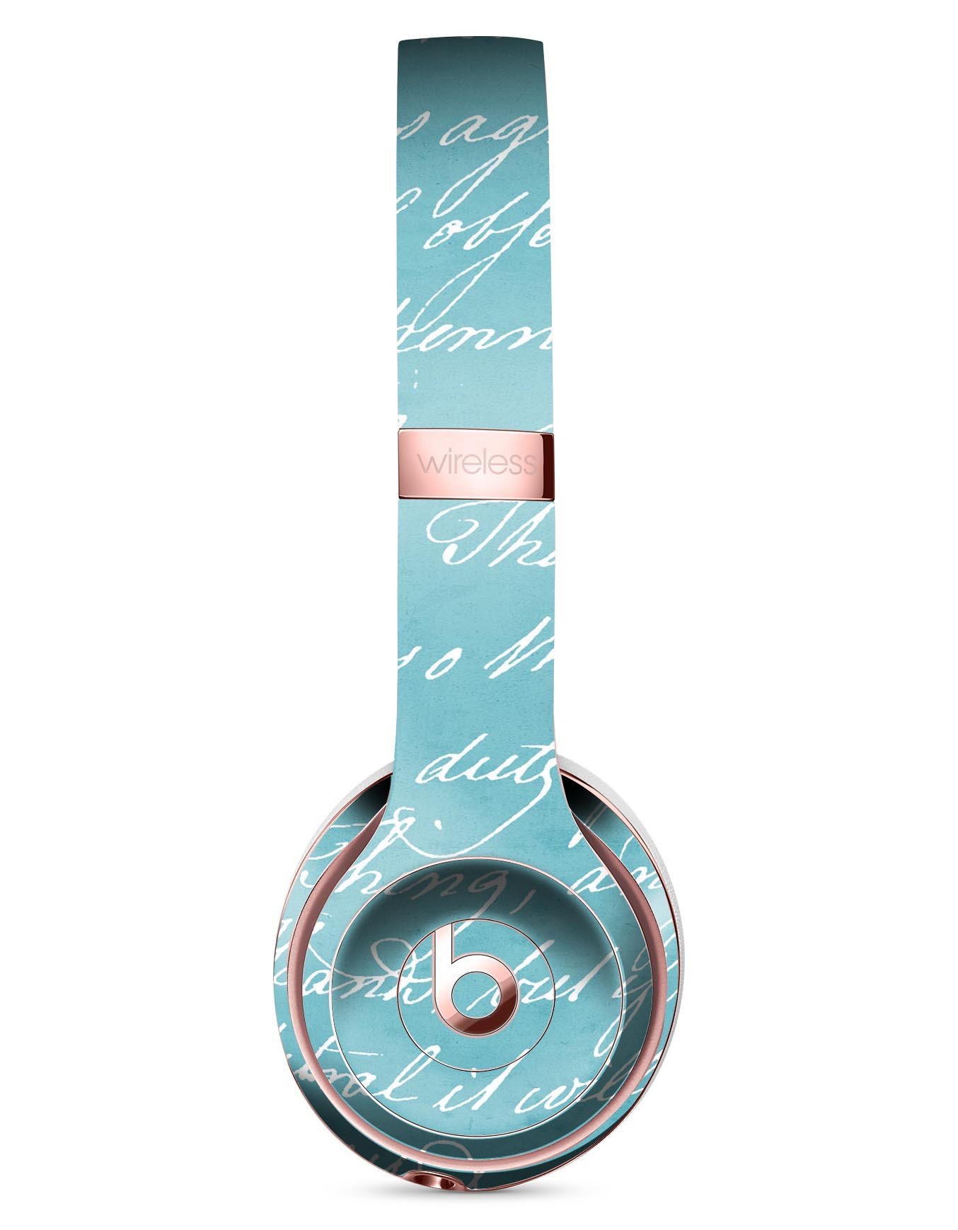 Teal 18th Century Script Skin Kit for Beats by Dre Solo 3 Wireless Headphones, showcasing a stylish design and premium vinyl material.