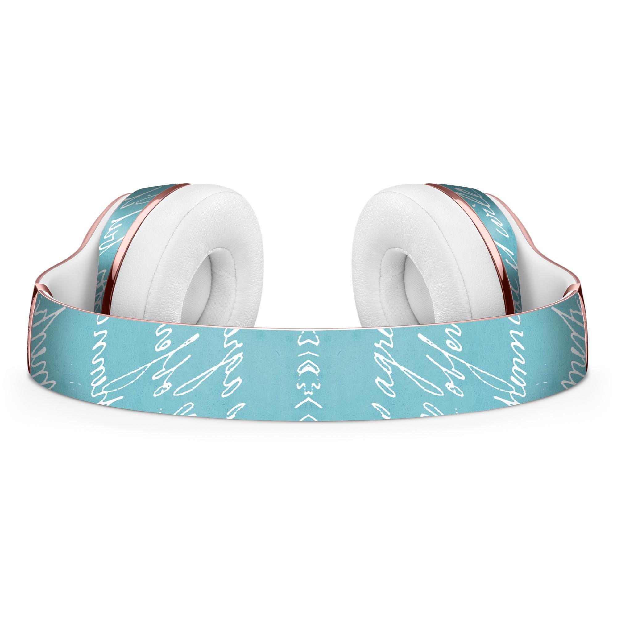 Teal 18th Century Script Skin Kit for Beats by Dre Solo 3 Wireless Headphones, showcasing a stylish design and premium vinyl material.