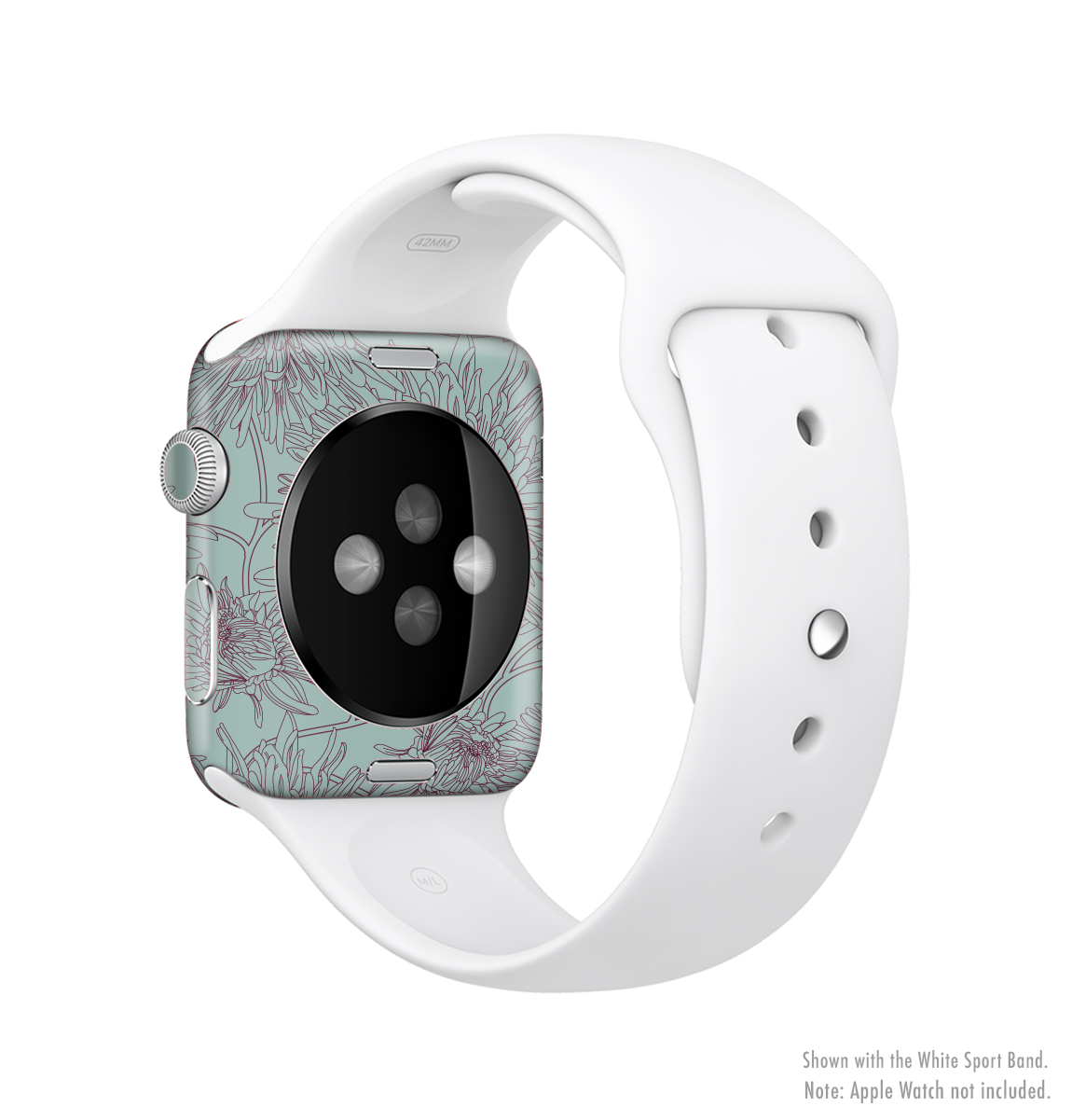 Teal Aster Flower Lined Full-Body Skin Kit for Apple Watch, showcasing vibrant floral design on premium vinyl.