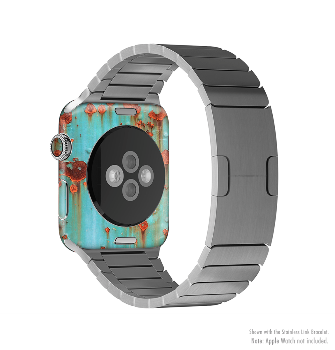 Teal Painted Rustic Metal Skin Kit for Apple Watch, showcasing a stylish design that fits snugly on the device.