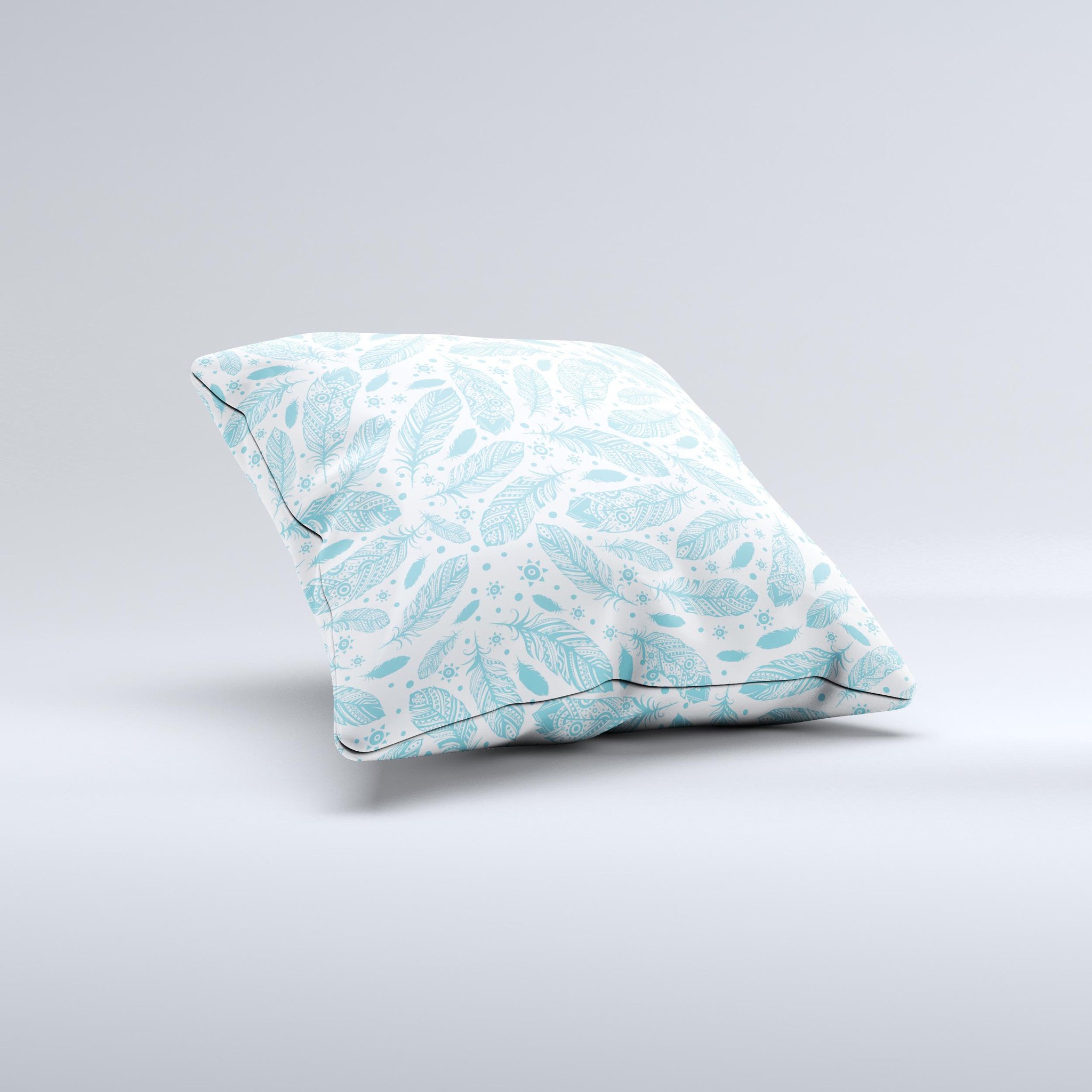 Teal Zendoodle Feathers decorative throw pillow with intricate feather design, handcrafted in Virginia.