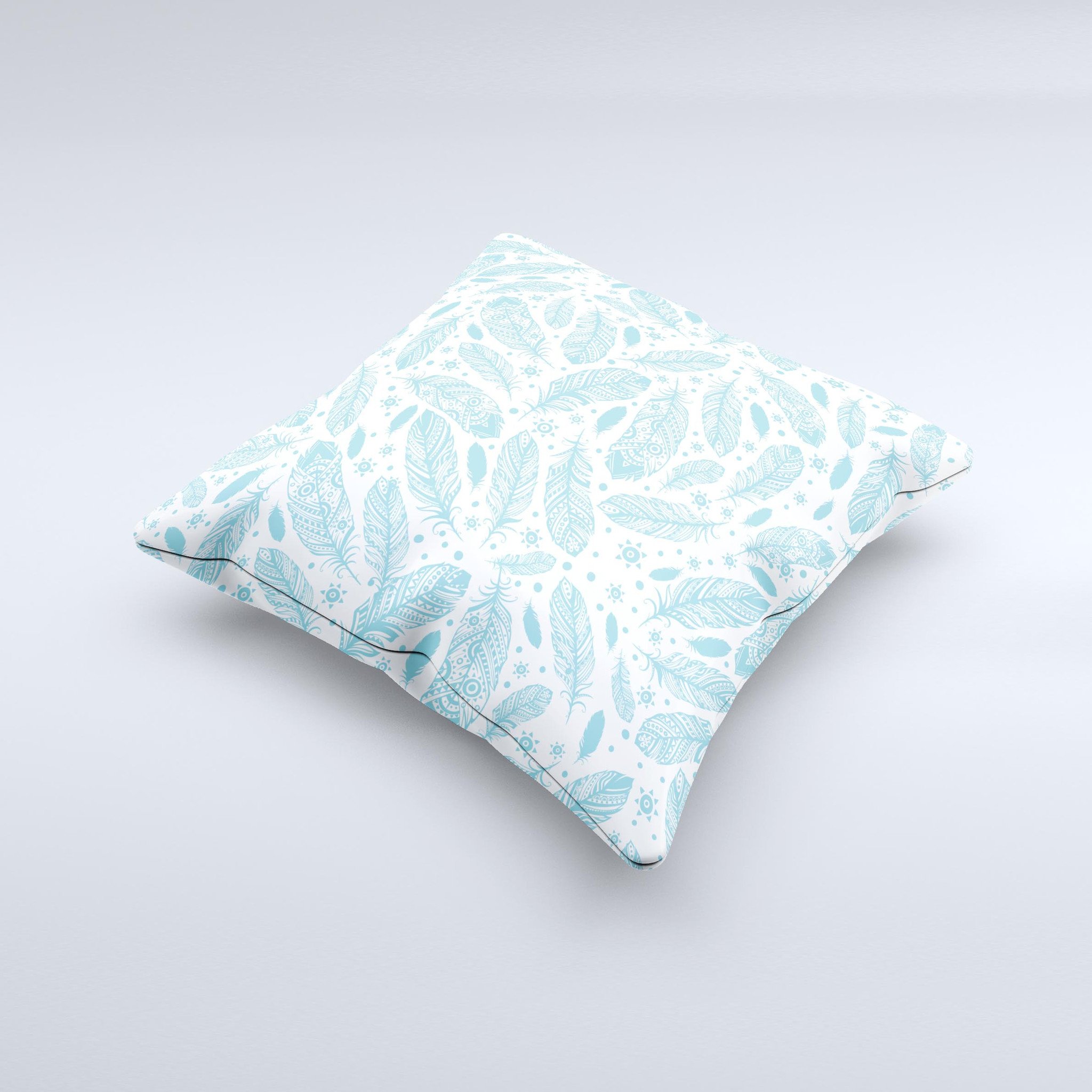 Teal Zendoodle Feathers decorative throw pillow with intricate feather design, handcrafted in Virginia.