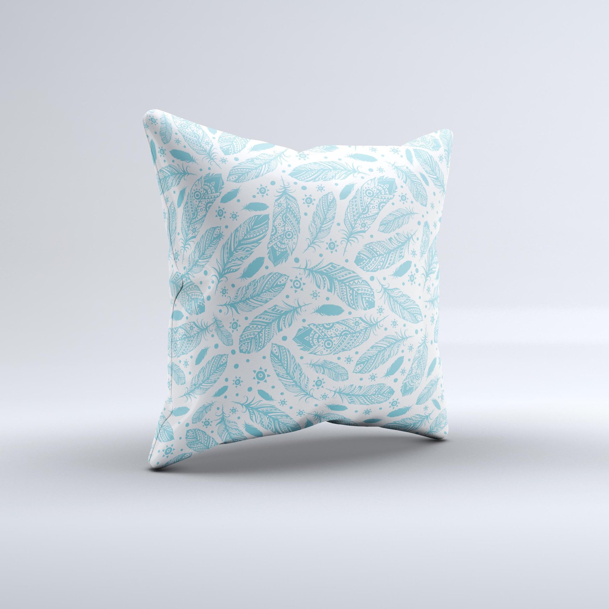 Teal Zendoodle Feathers decorative throw pillow with intricate feather design, handcrafted in Virginia.