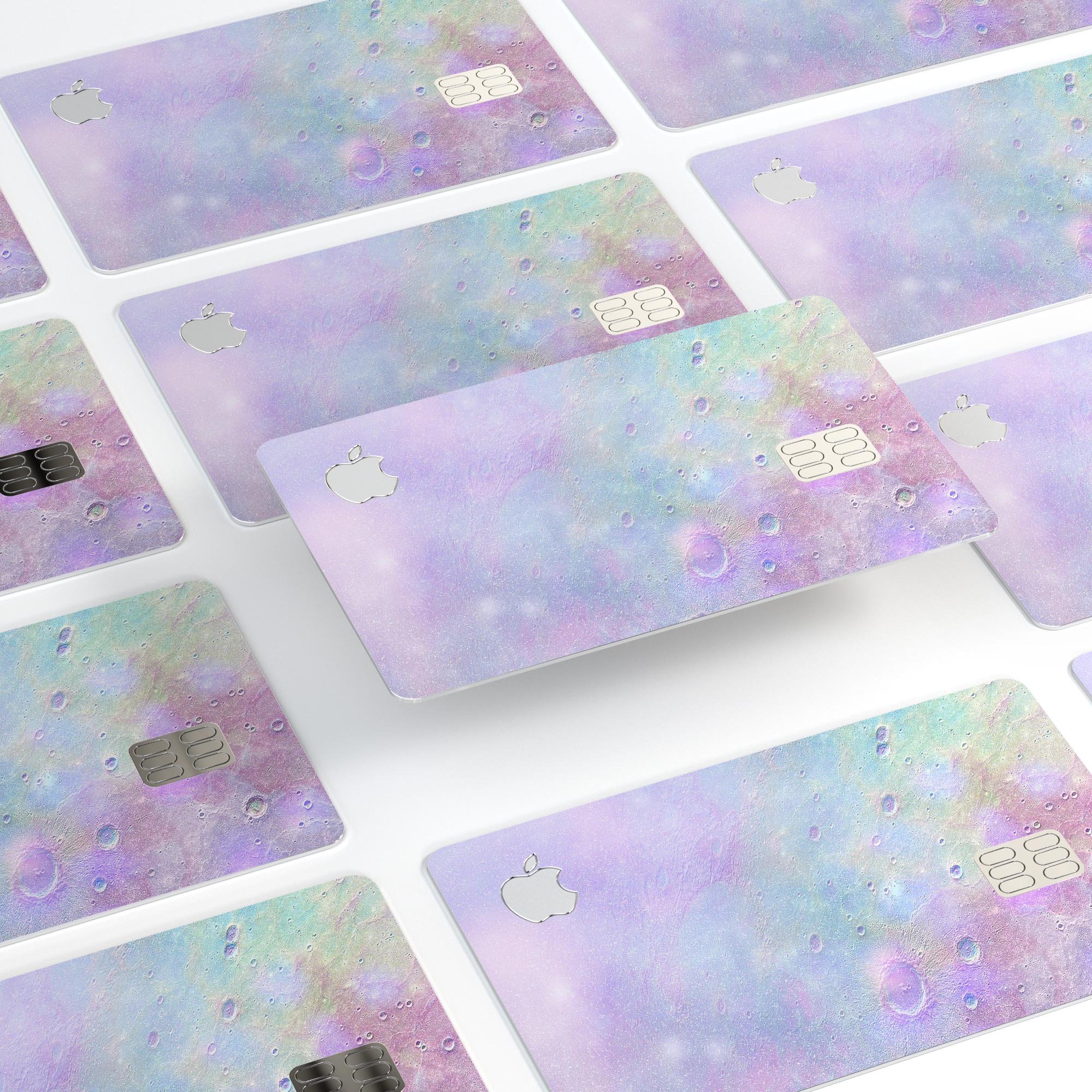 Tie-Dye Cratered Moon Surface decal skin for Apple Card, showcasing vibrant colors and a unique design.